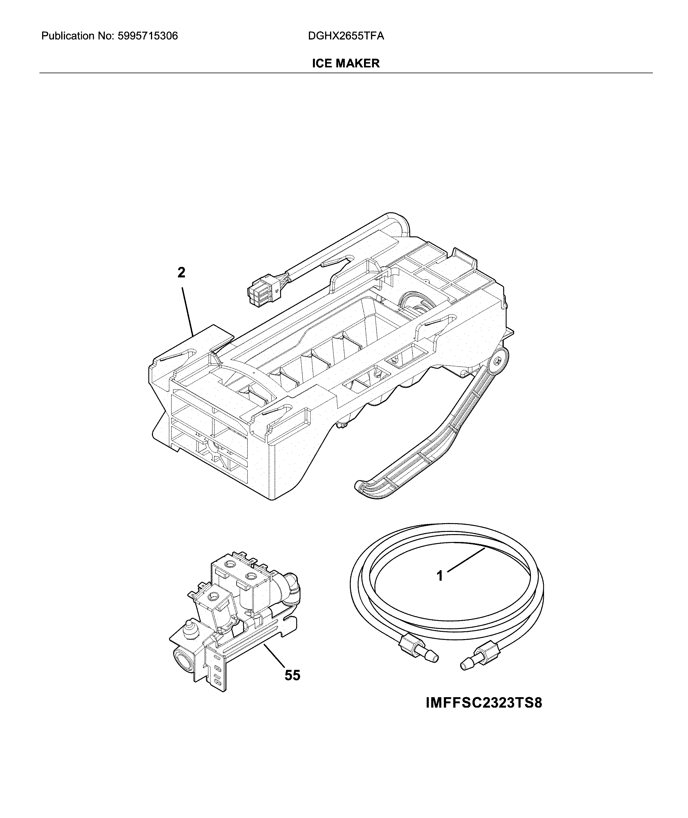Frigidaire DGHX2655TFA ice maker diagram