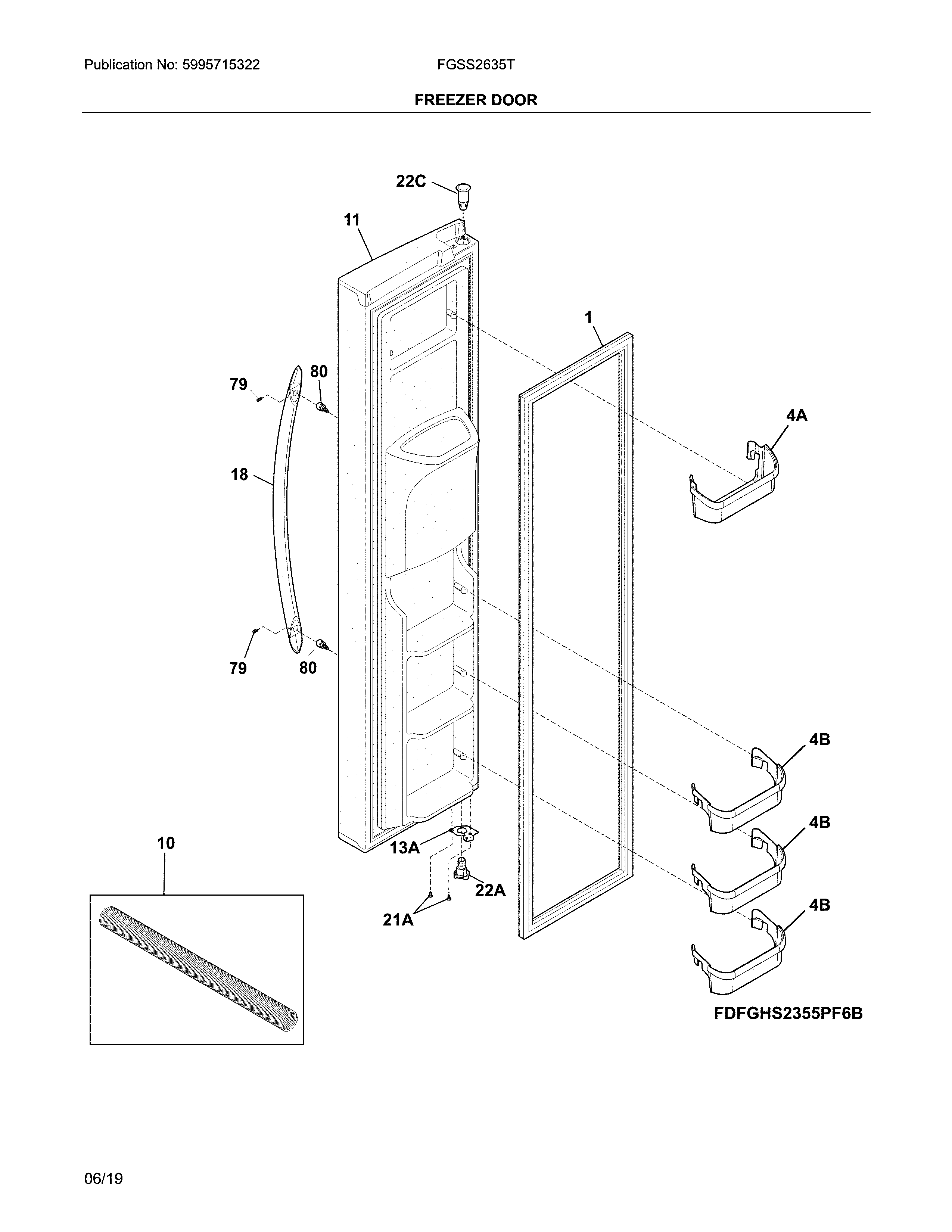 Frigidaire FGSS2635TP7 freezer door diagram