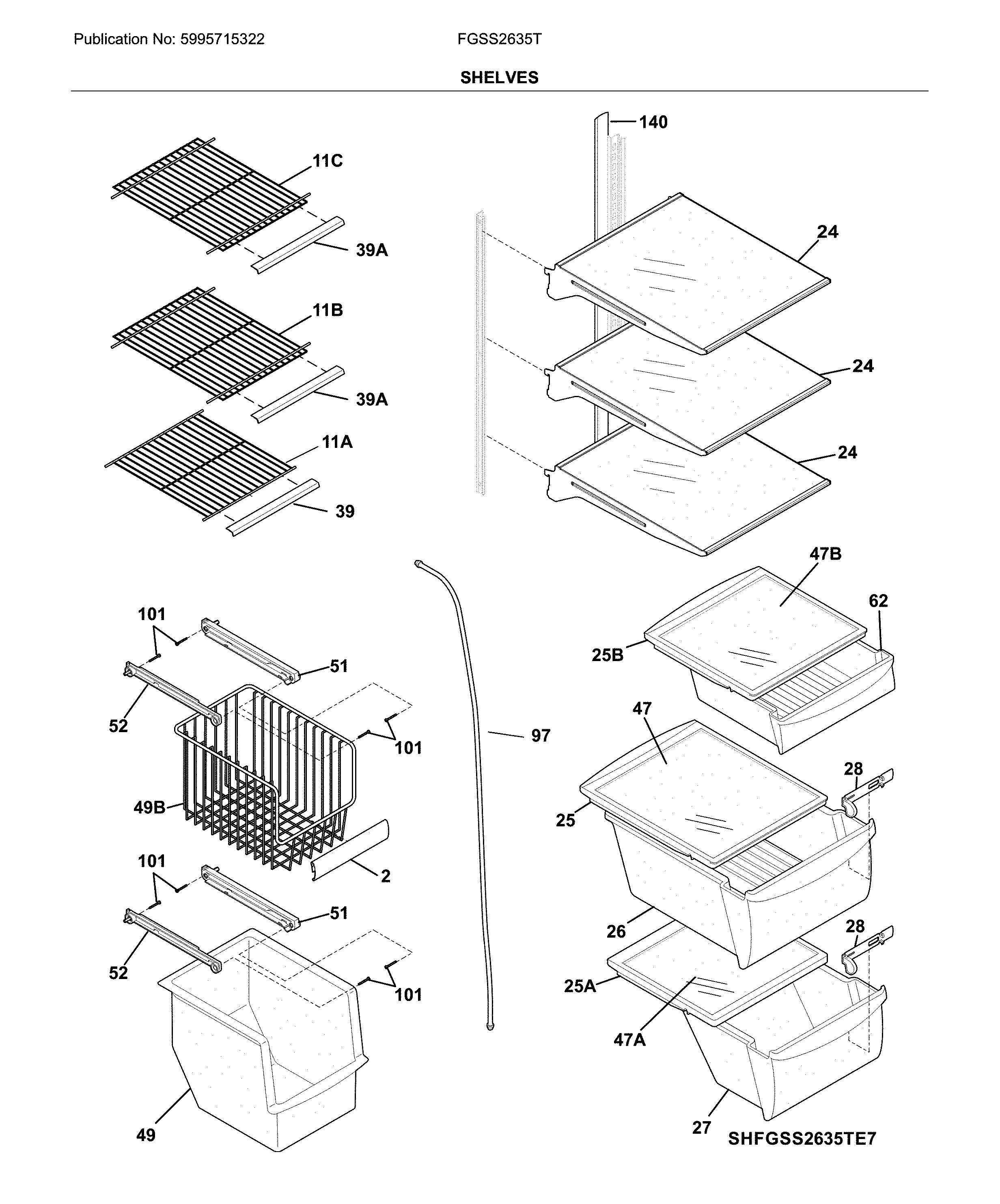 Frigidaire FGSS2635TP7 shelves diagram