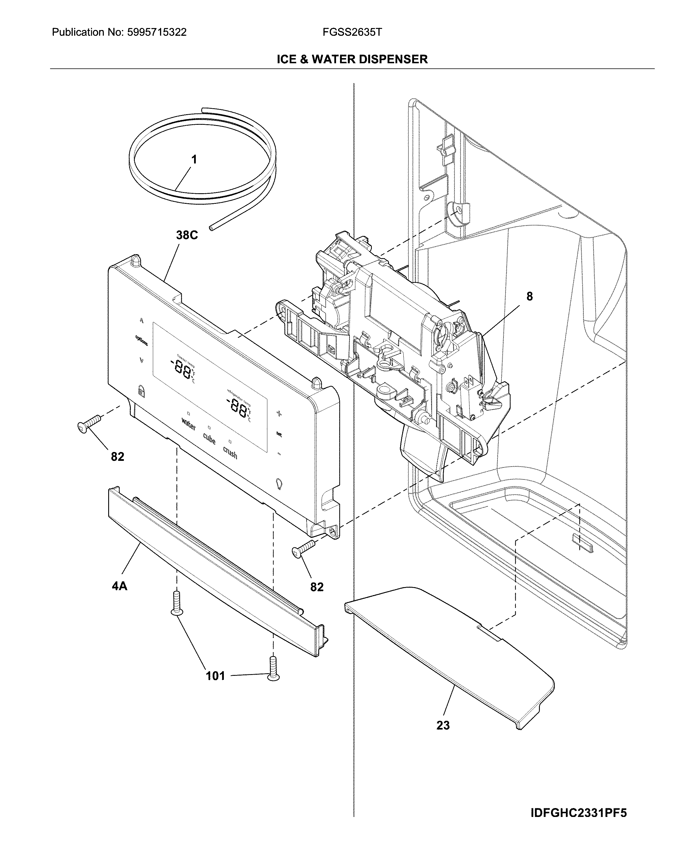 Frigidaire FGSS2635TP7 ice & water dispenser diagram