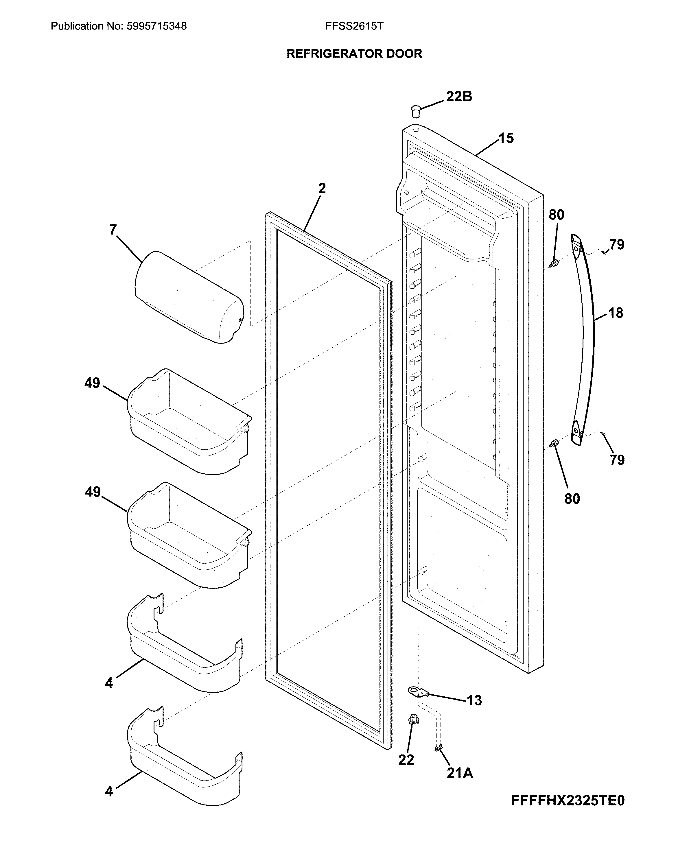 Frigidaire FFSS2615TP2 fresh food door diagram