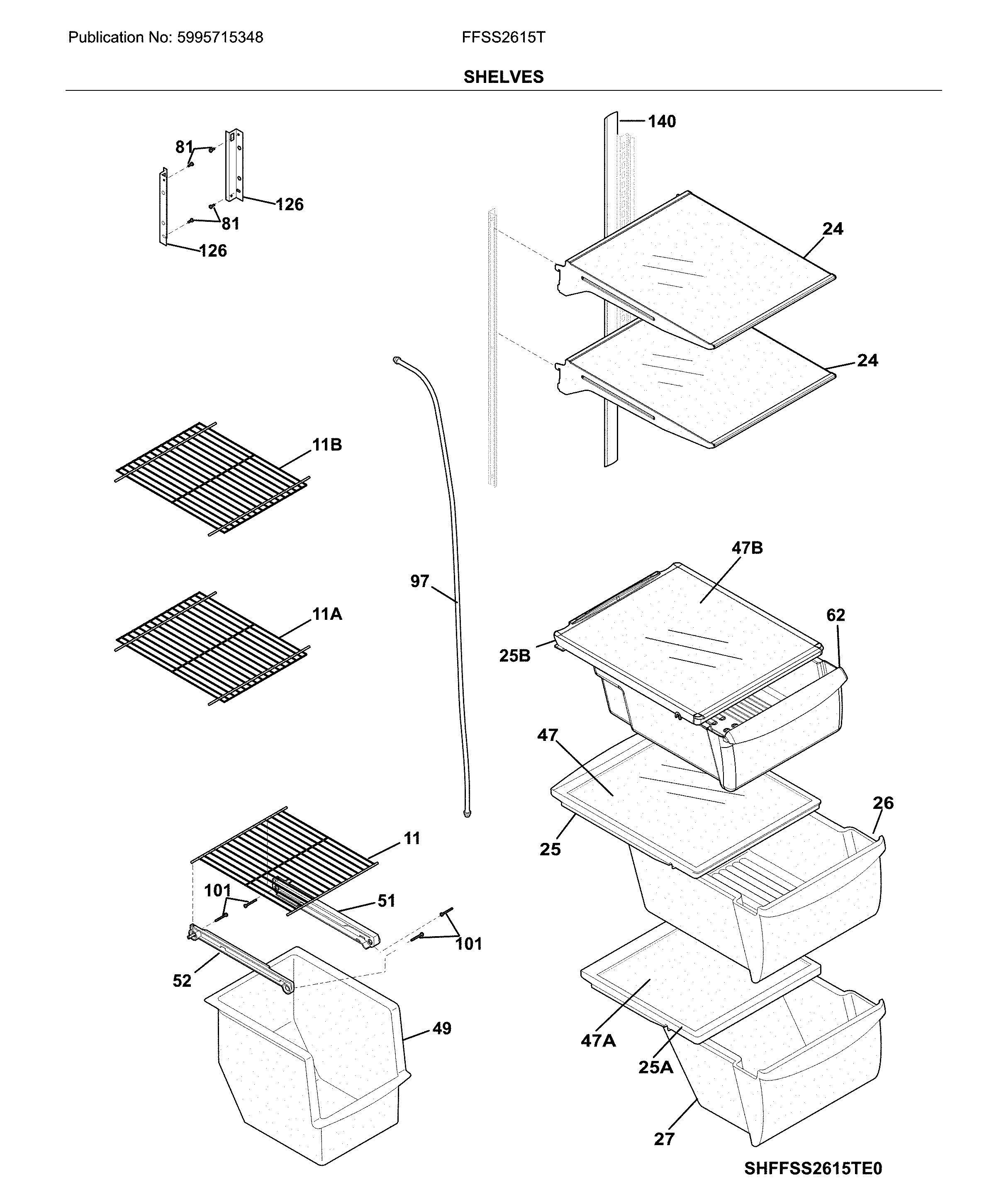 Frigidaire FFSS2615TP2 shelves diagram
