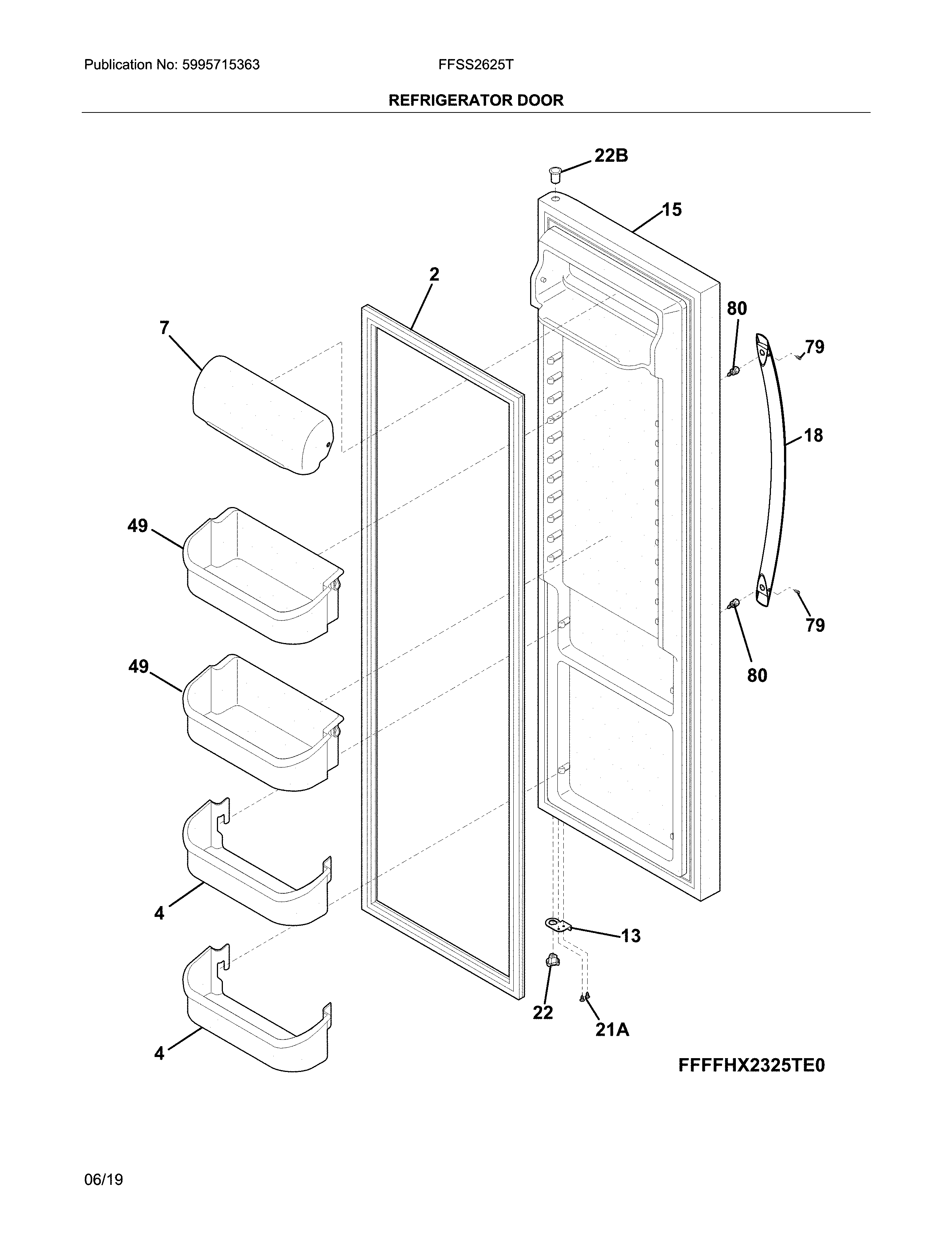Frigidaire FFSS2625TE2 fresh food door diagram