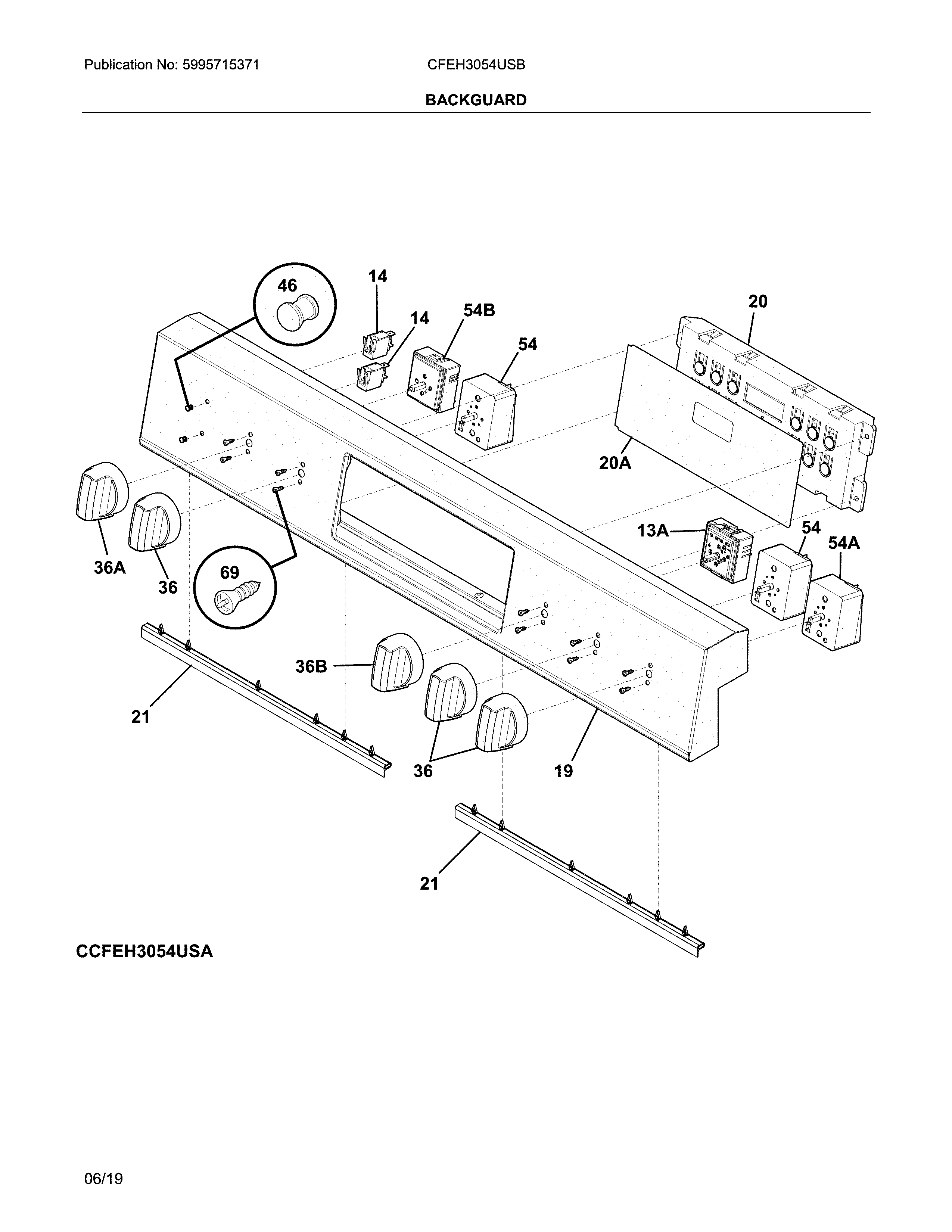 Frigidaire CFEH3054USB backguard diagram