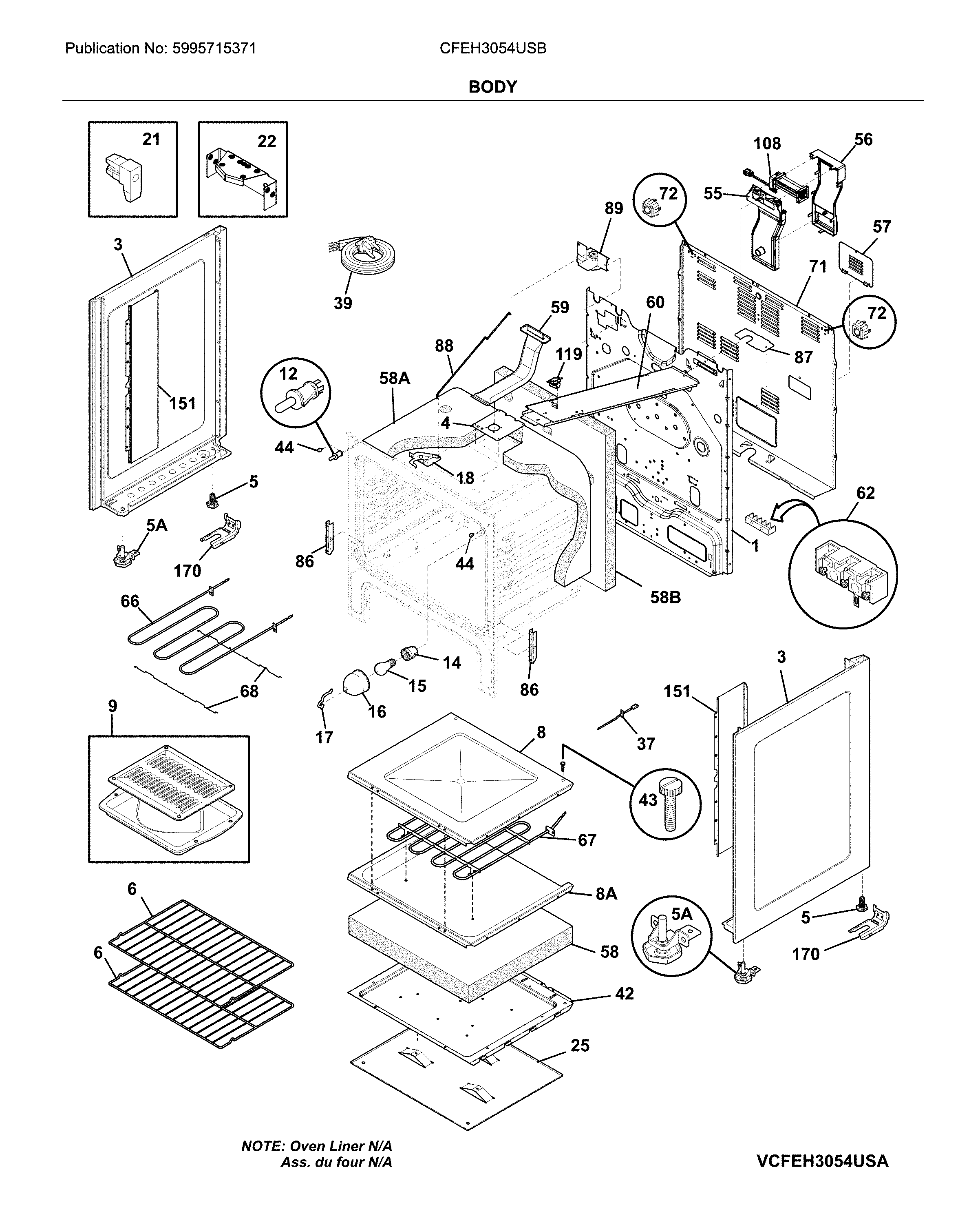 Frigidaire CFEH3054USB body diagram