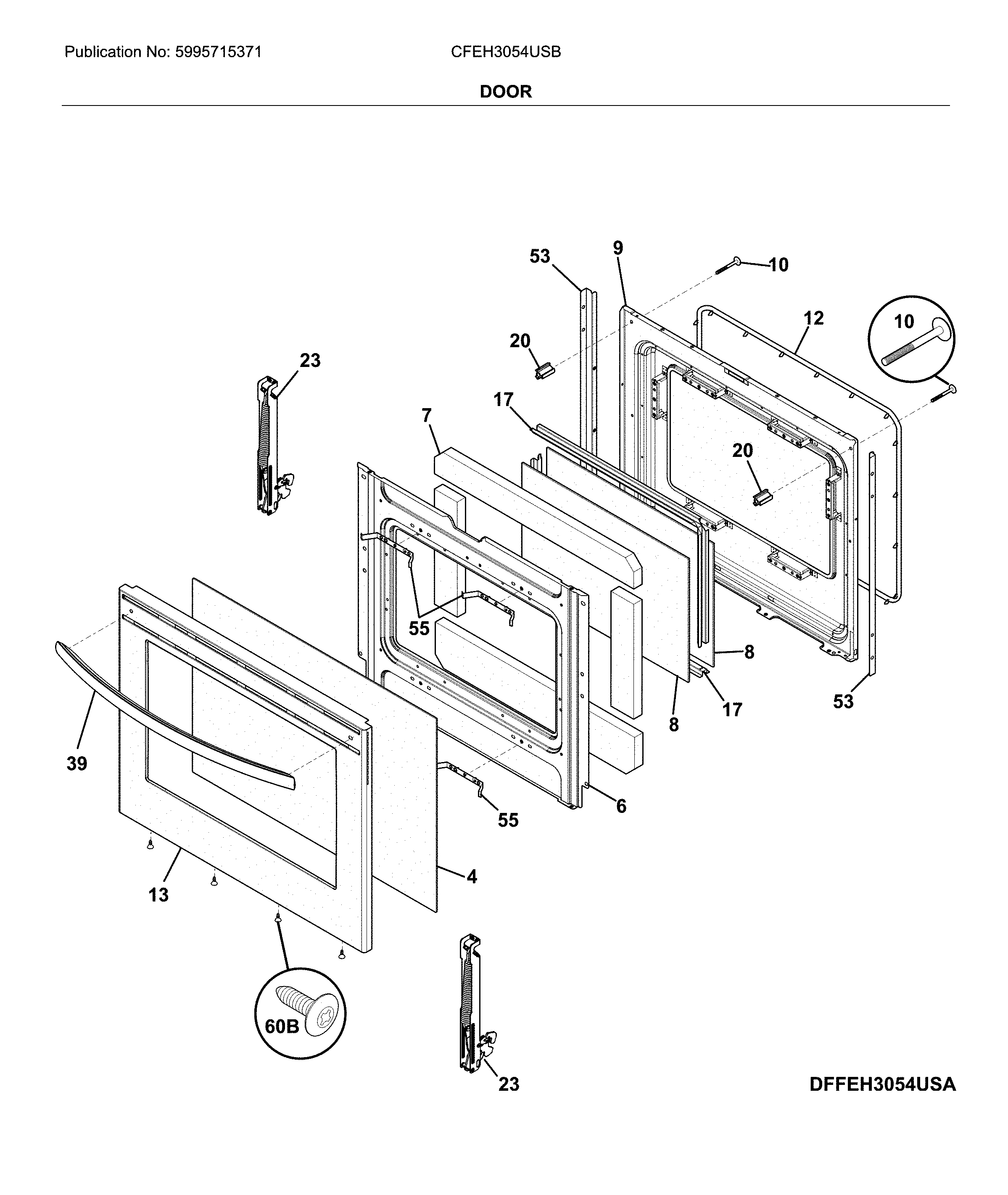 Frigidaire CFEH3054USB door diagram