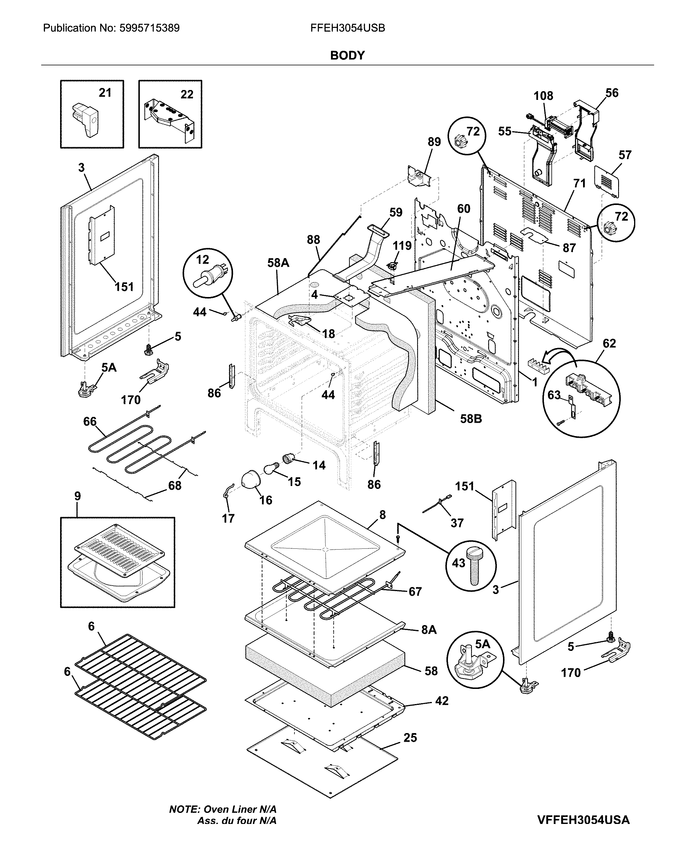 Frigidaire FFEH3054USB body diagram