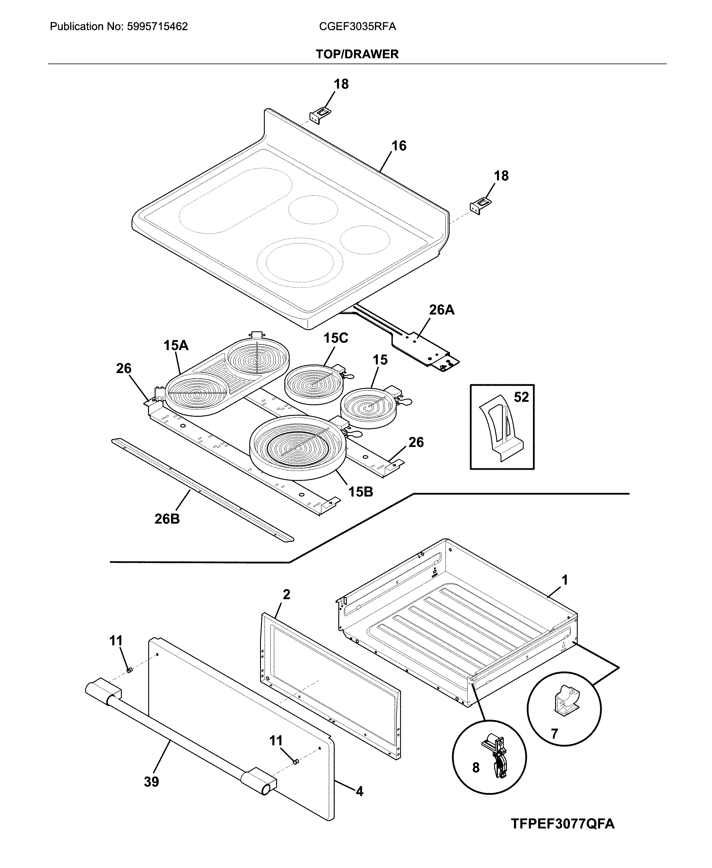 Frigidaire CGEF3035RFA top/drawer diagram