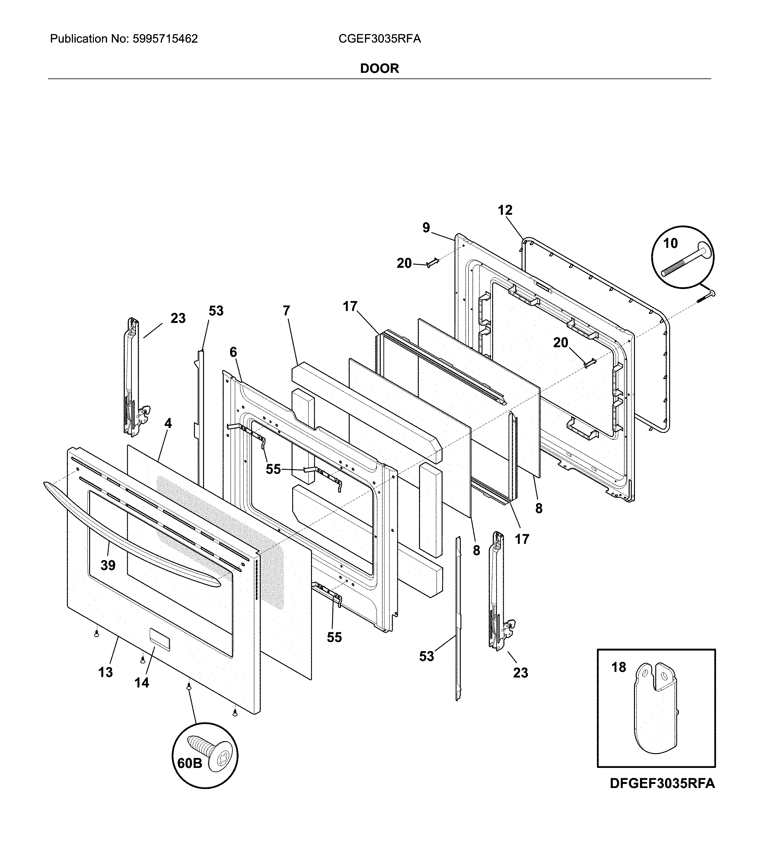 Frigidaire CGEF3035RFA door diagram