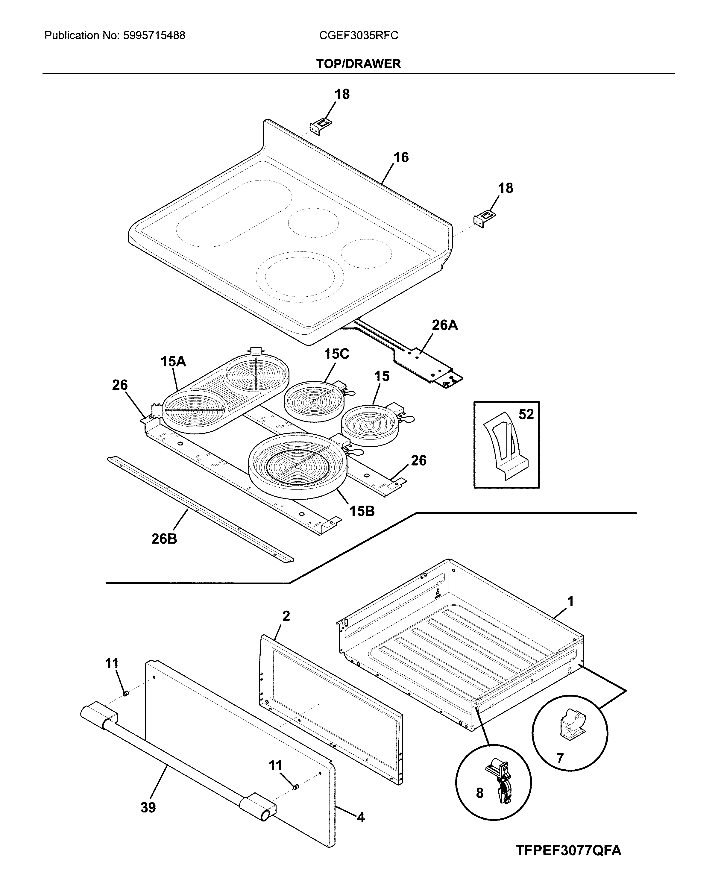 Frigidaire CGEF3035RFC top/drawer diagram