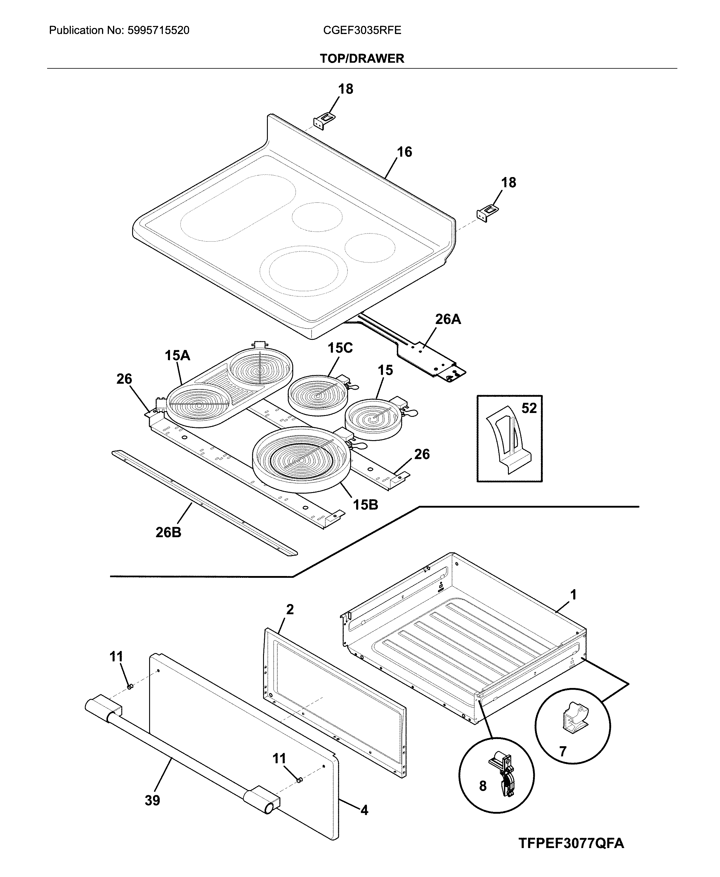 Frigidaire CGEF3035RFE top/drawer diagram