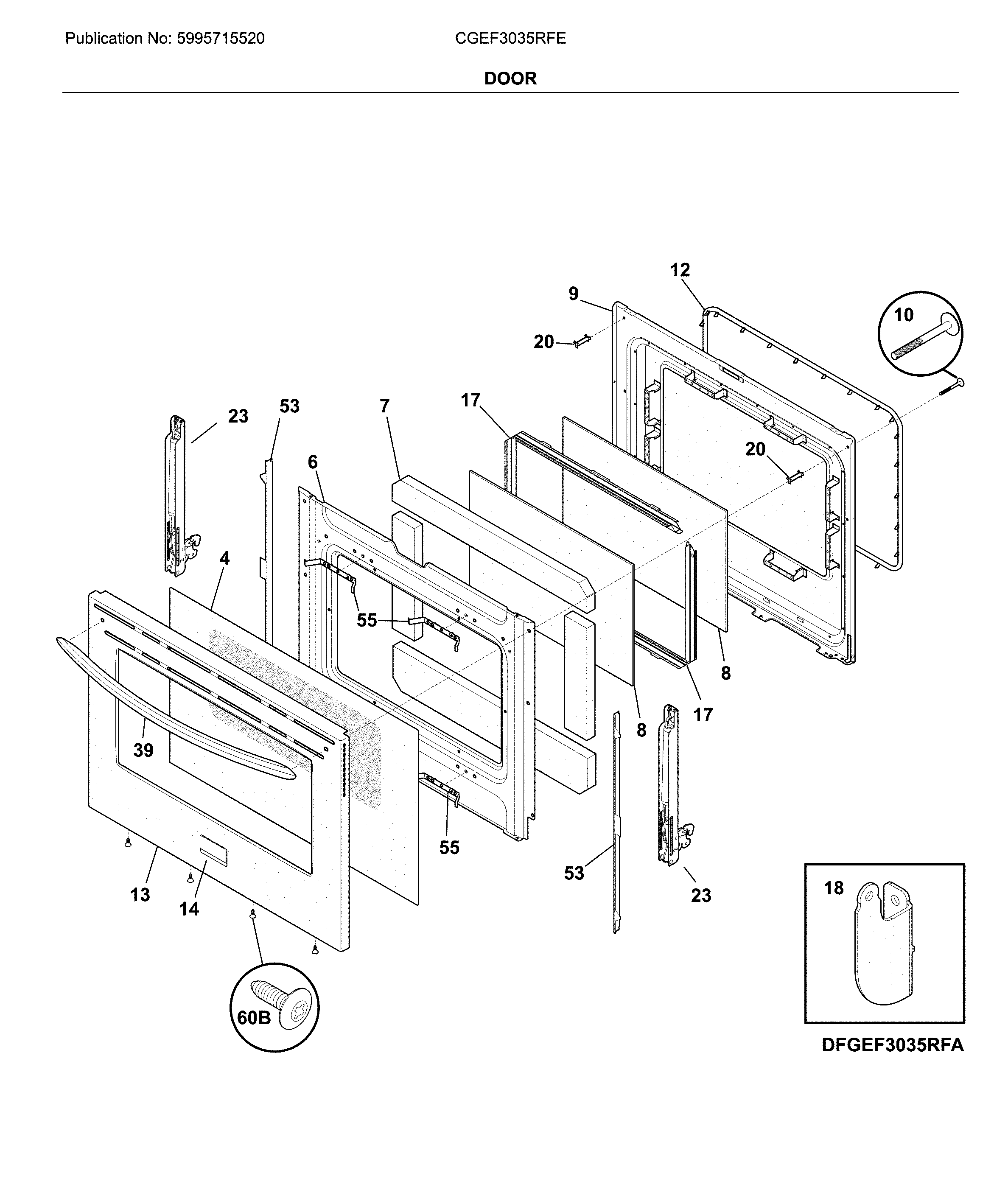 Frigidaire CGEF3035RFE door diagram