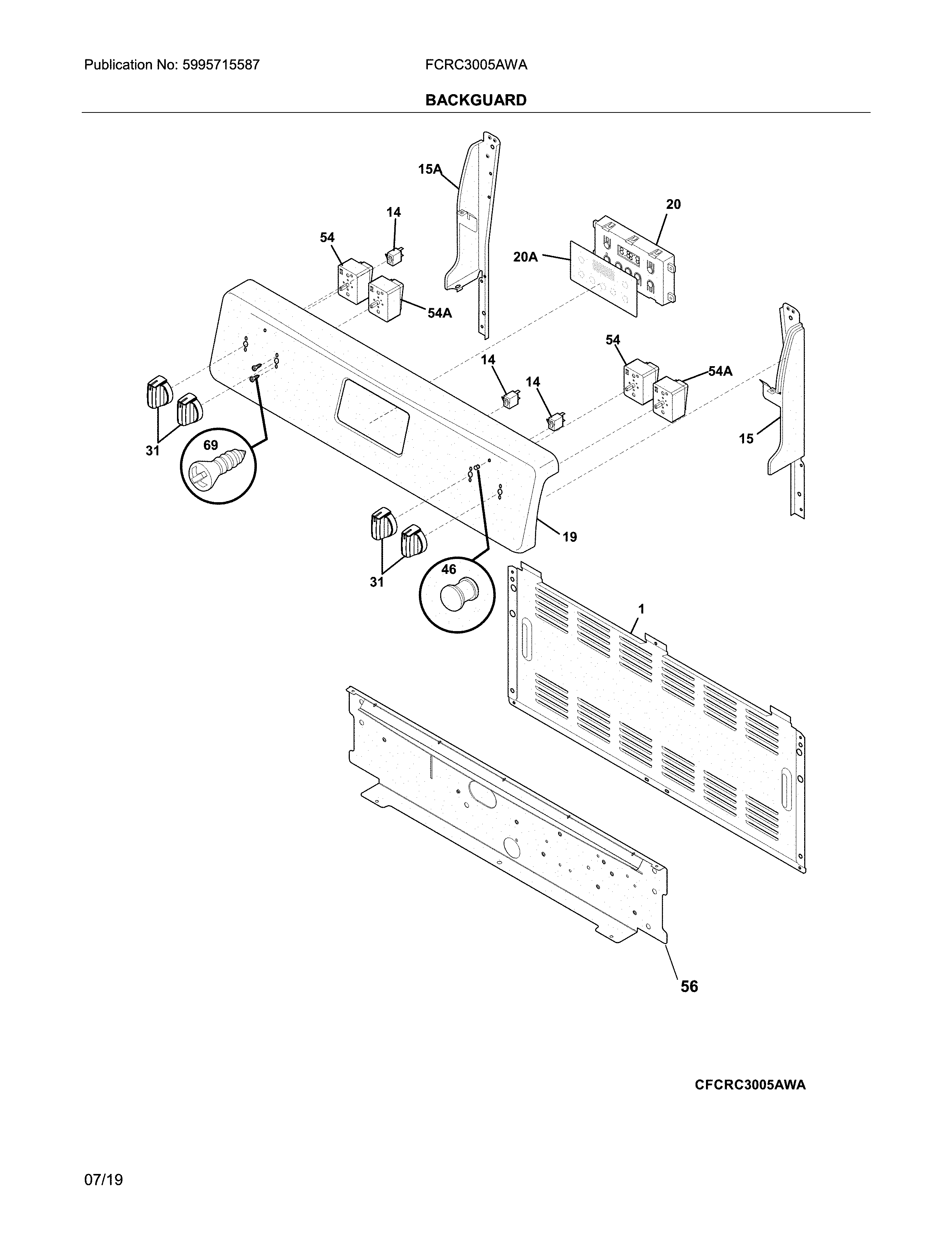 Frigidaire FCRC3005AWA backguard diagram