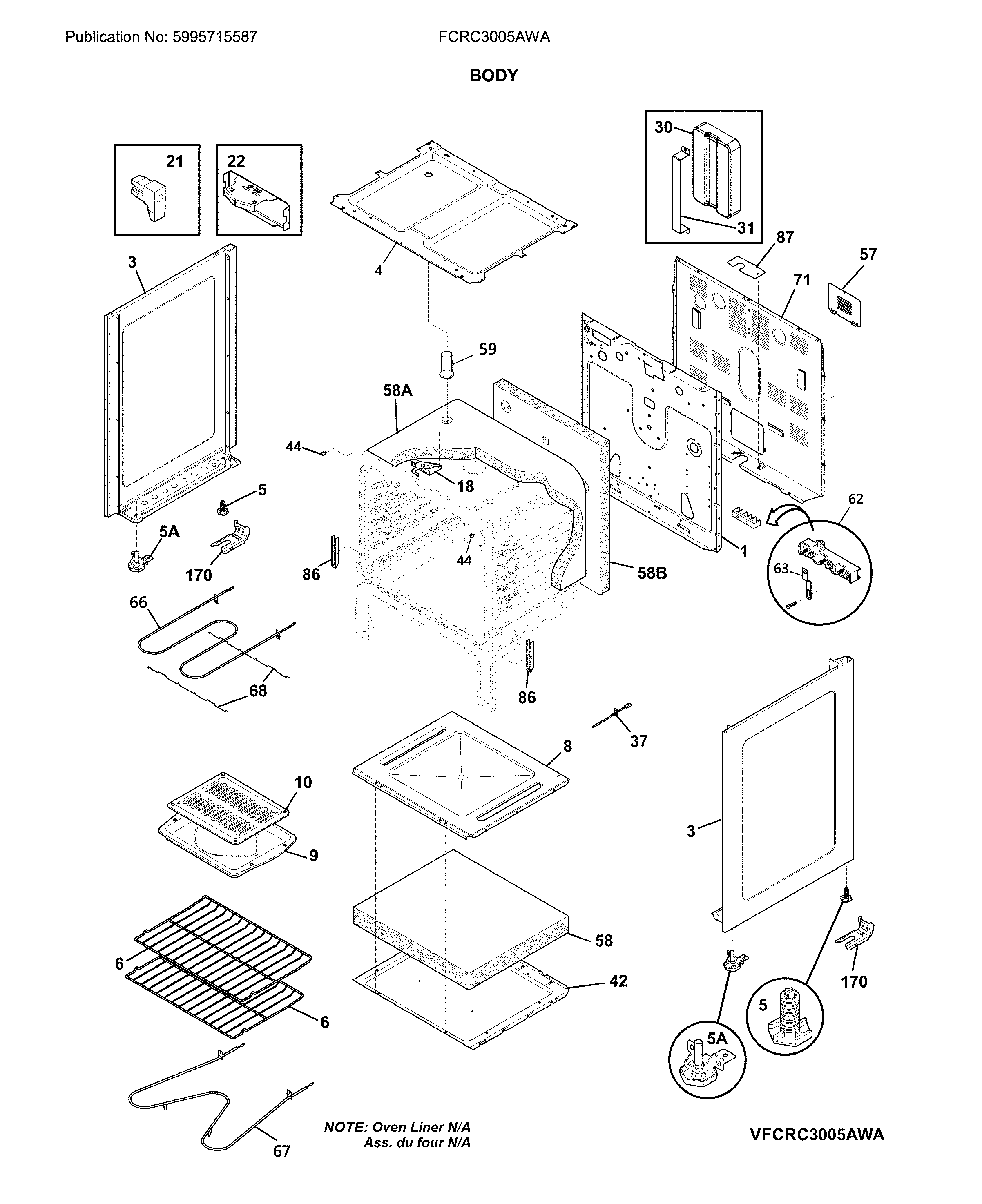 Frigidaire FCRC3005AWA body diagram