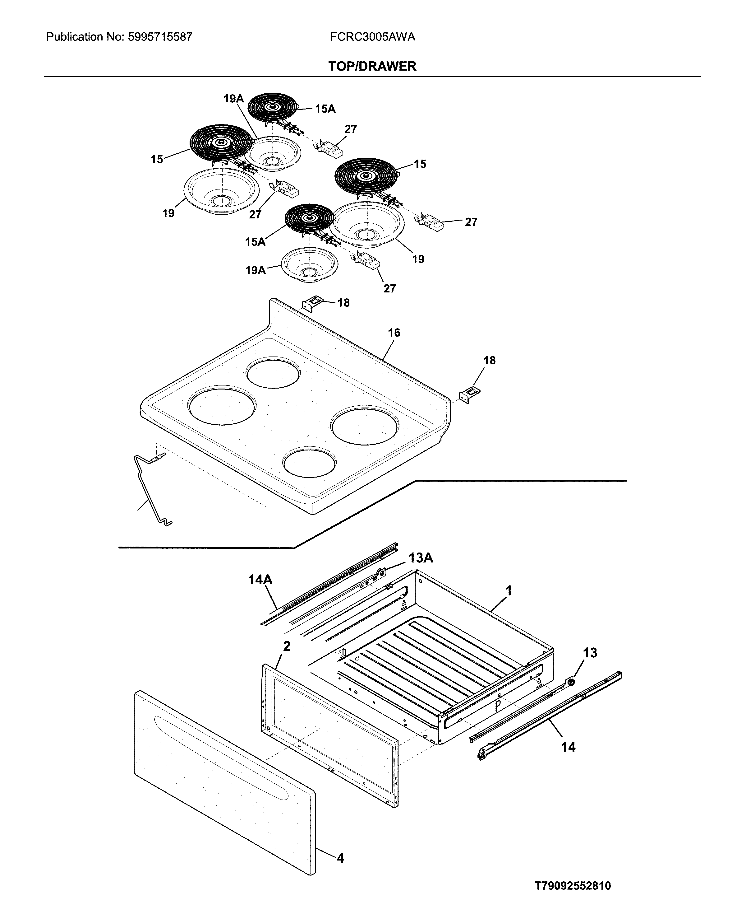 Frigidaire FCRC3005AWA top/drawer diagram