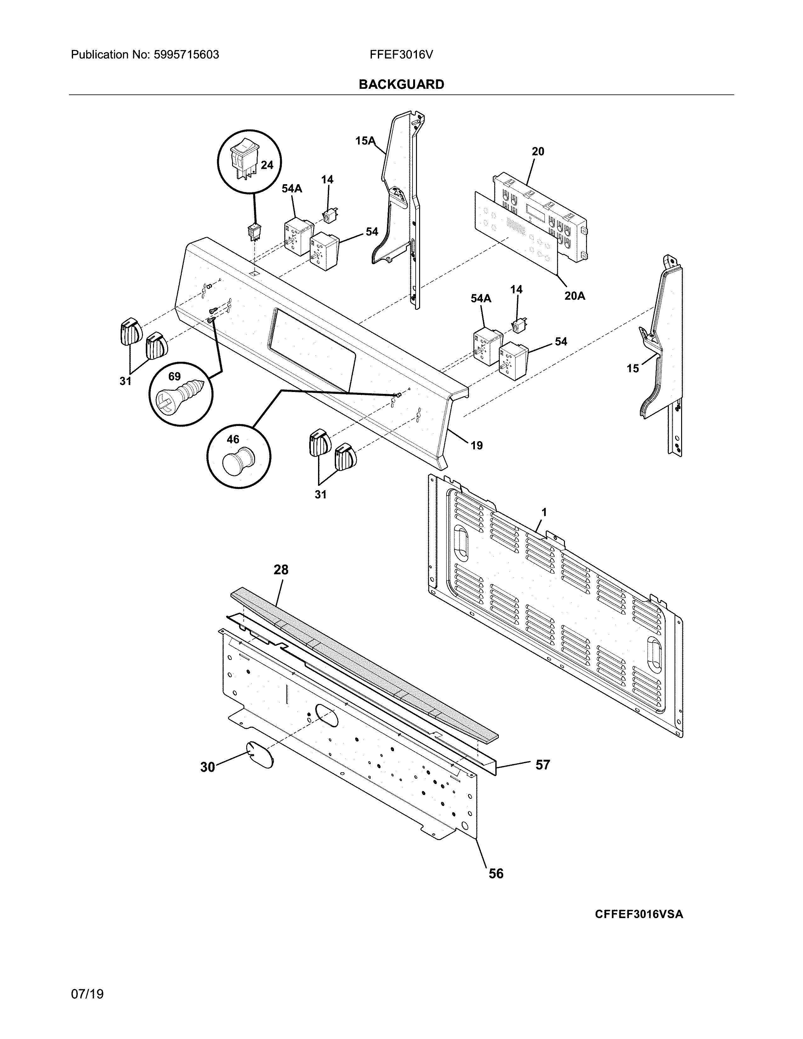 Frigidaire FFEF3016VWA backguard diagram