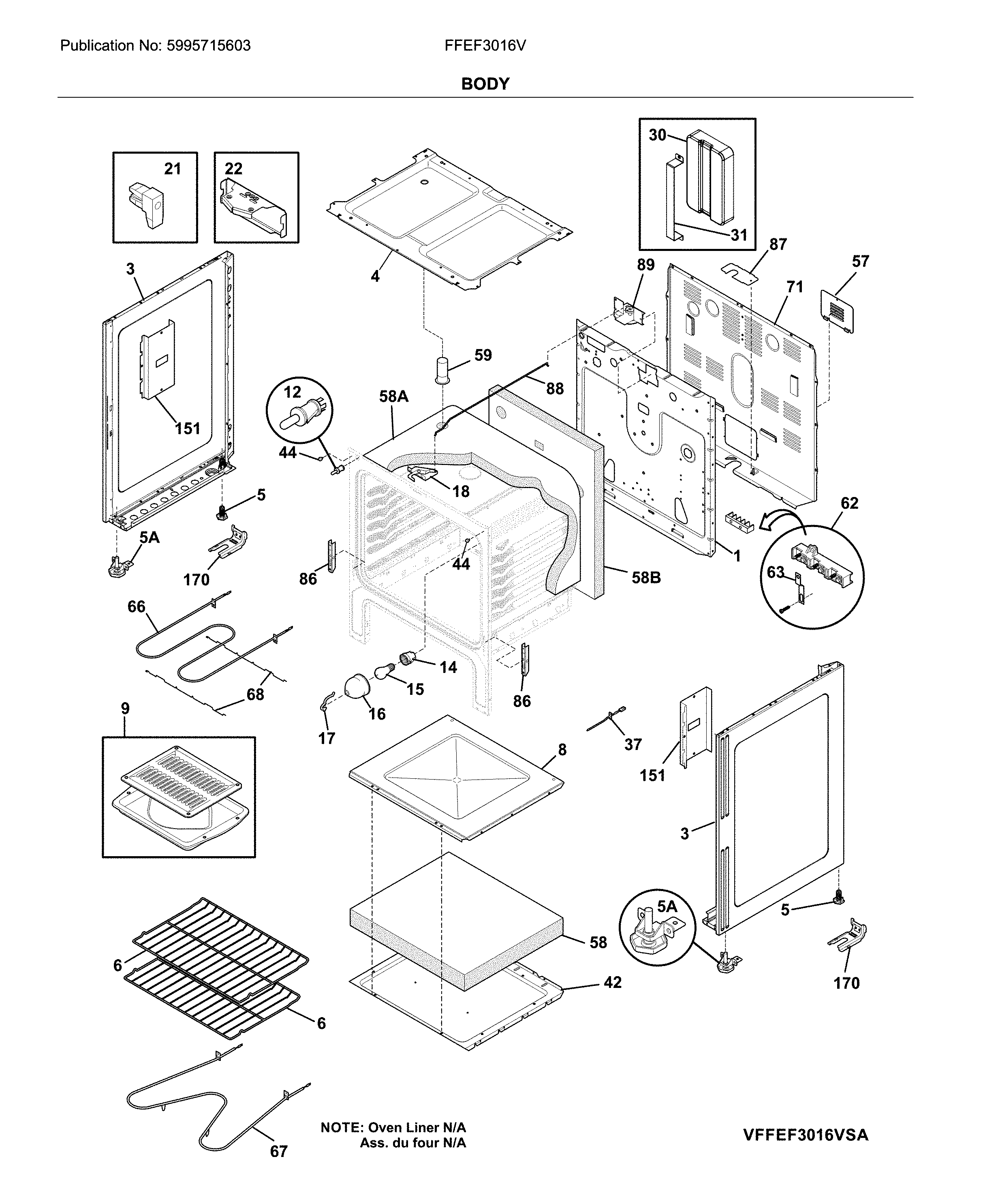 Frigidaire FFEF3016VWA body diagram