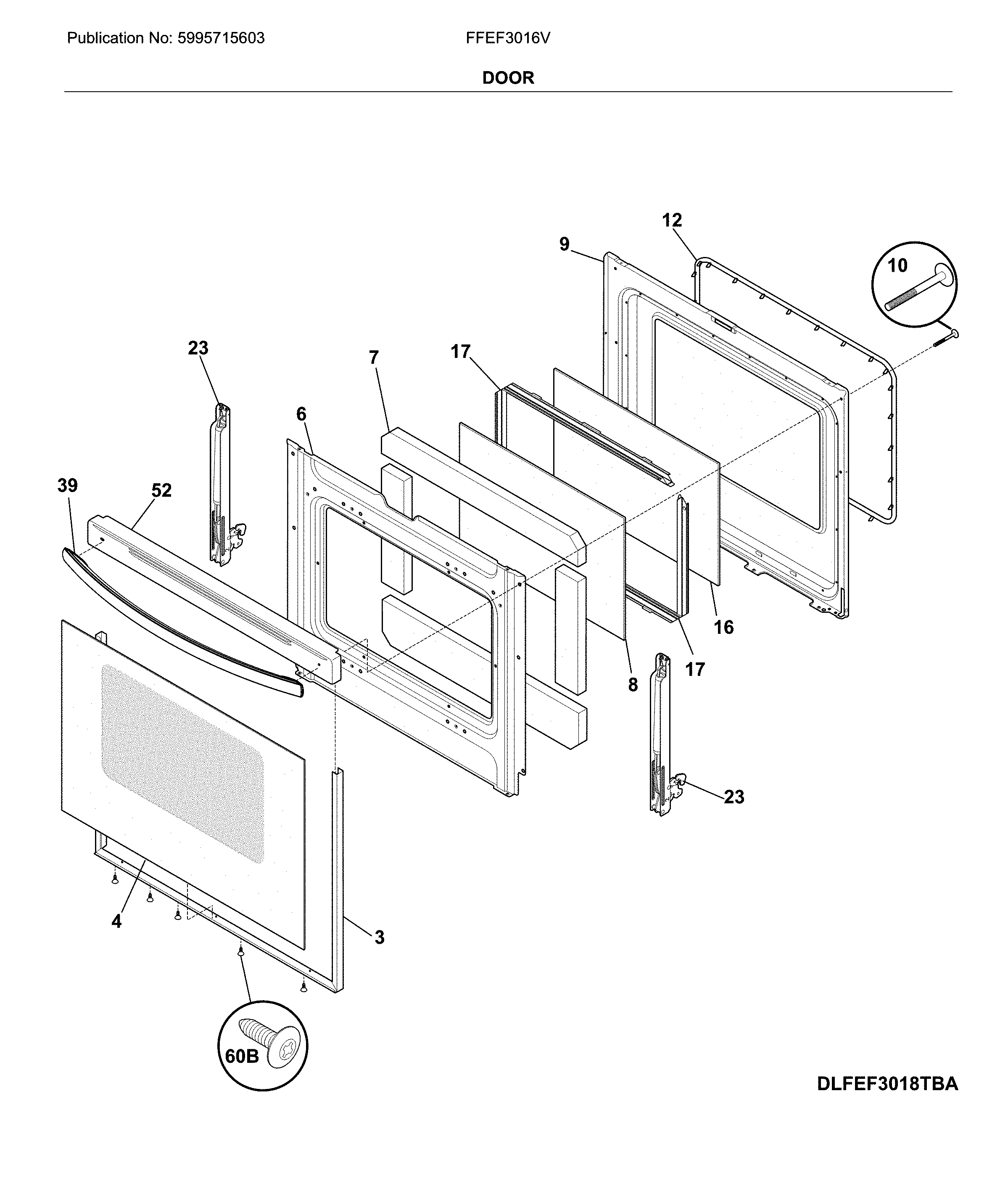 Frigidaire FFEF3016VWA door diagram