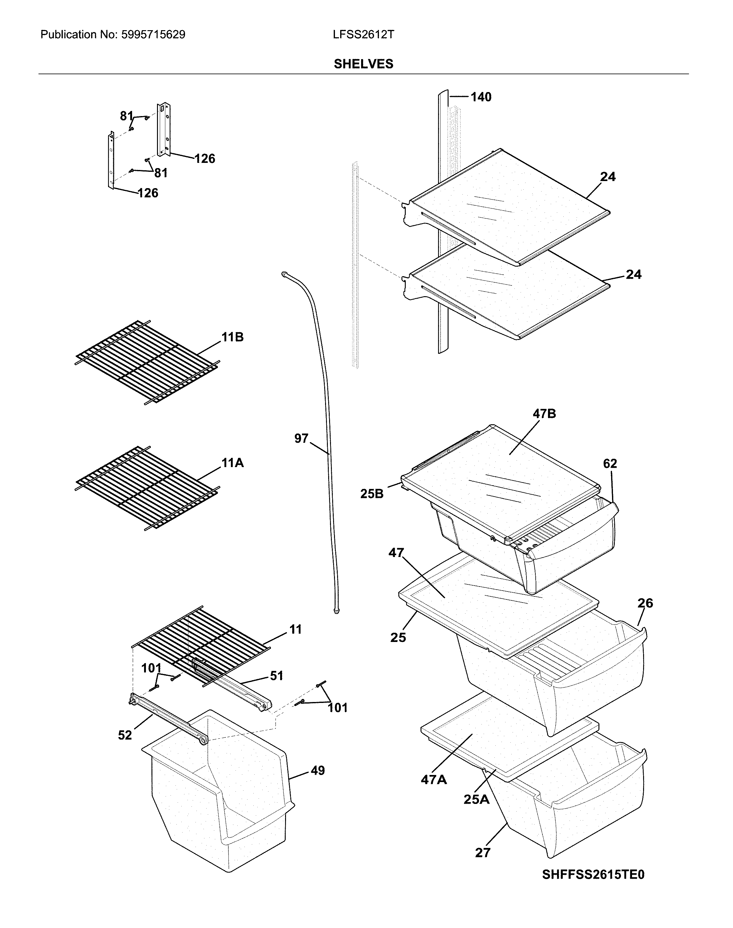 Frigidaire LFSS2612TF2 shelves diagram