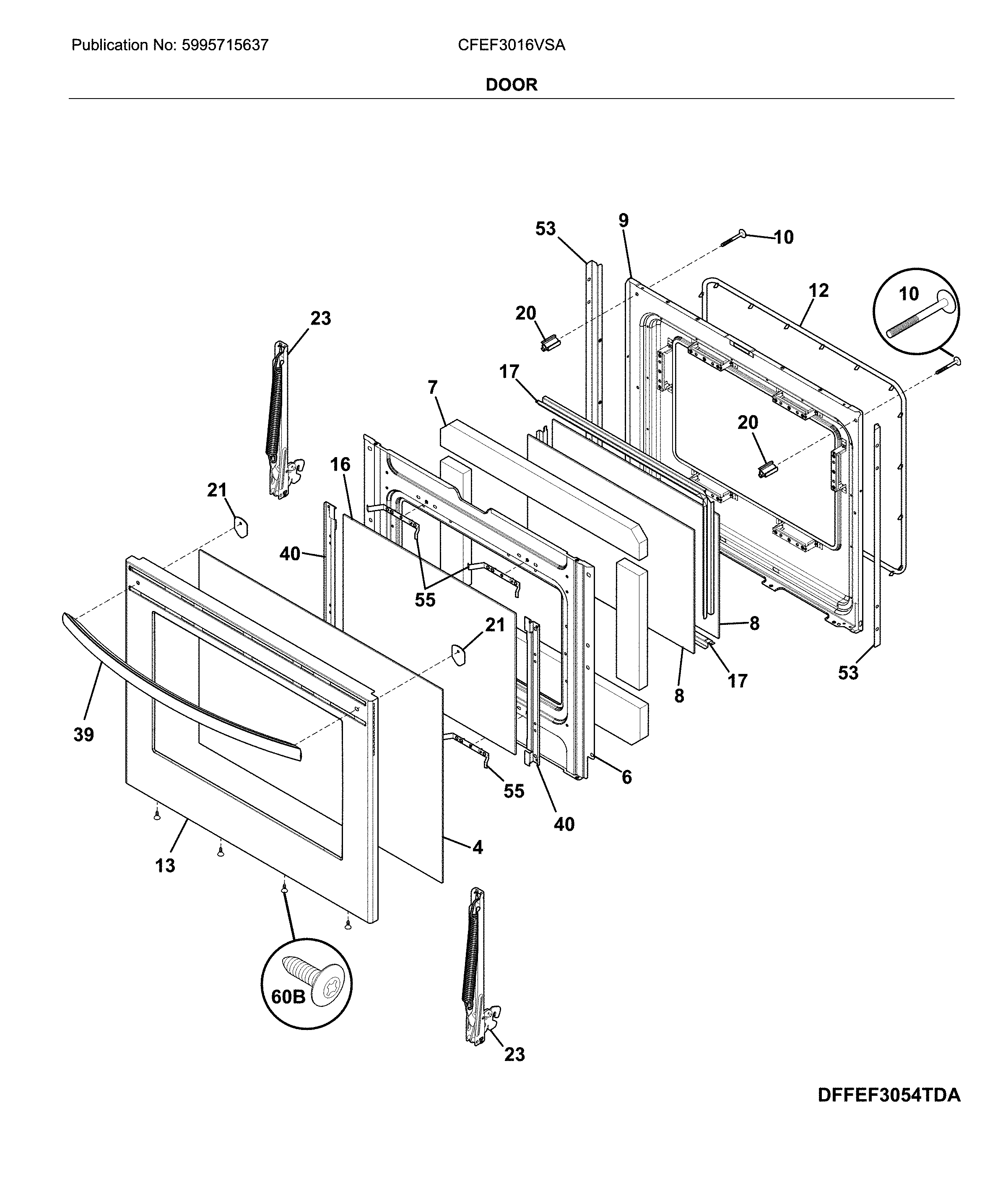 Frigidaire CFEF3016VSA door diagram