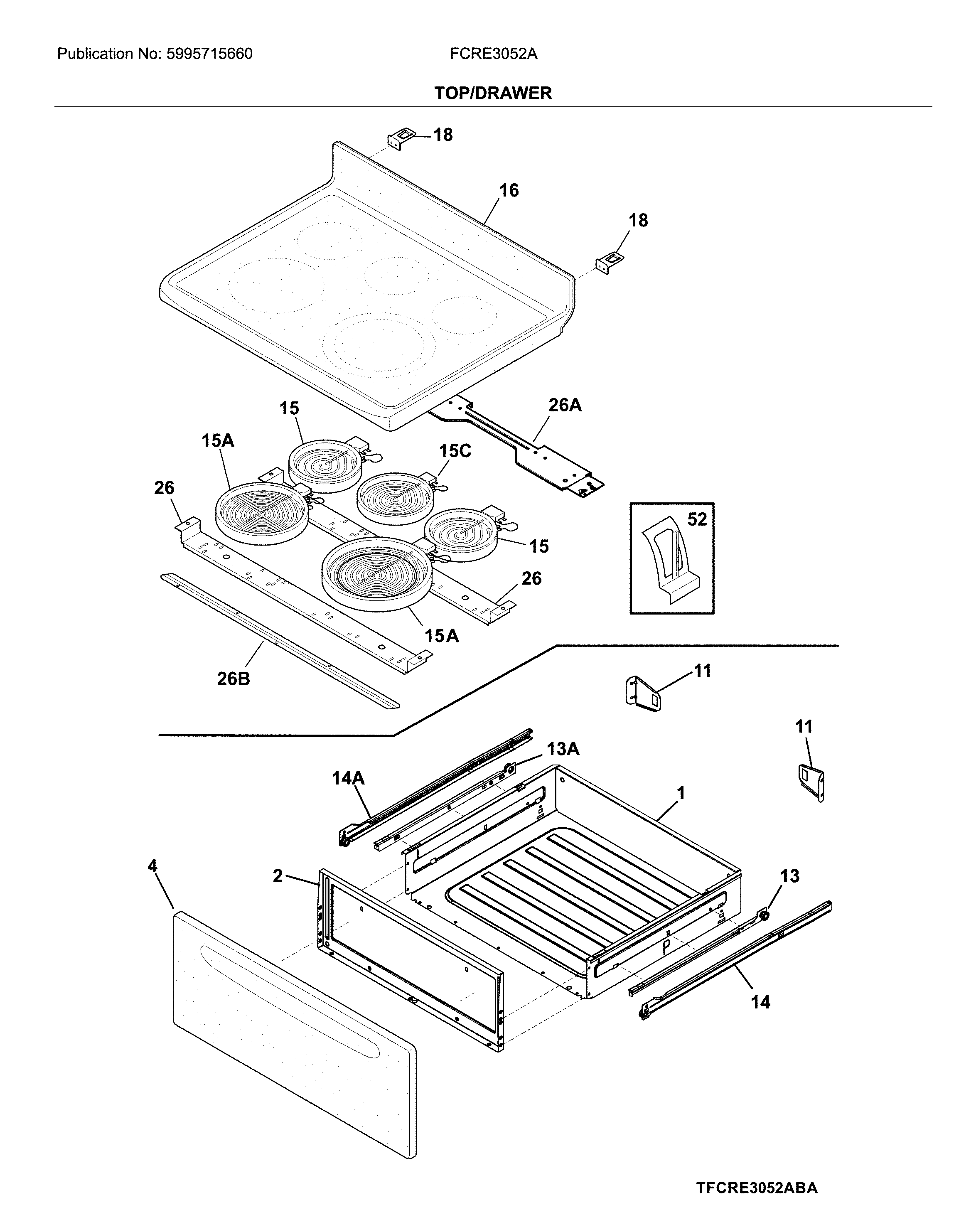 Frigidaire FCRE3052AWA top/drawer diagram