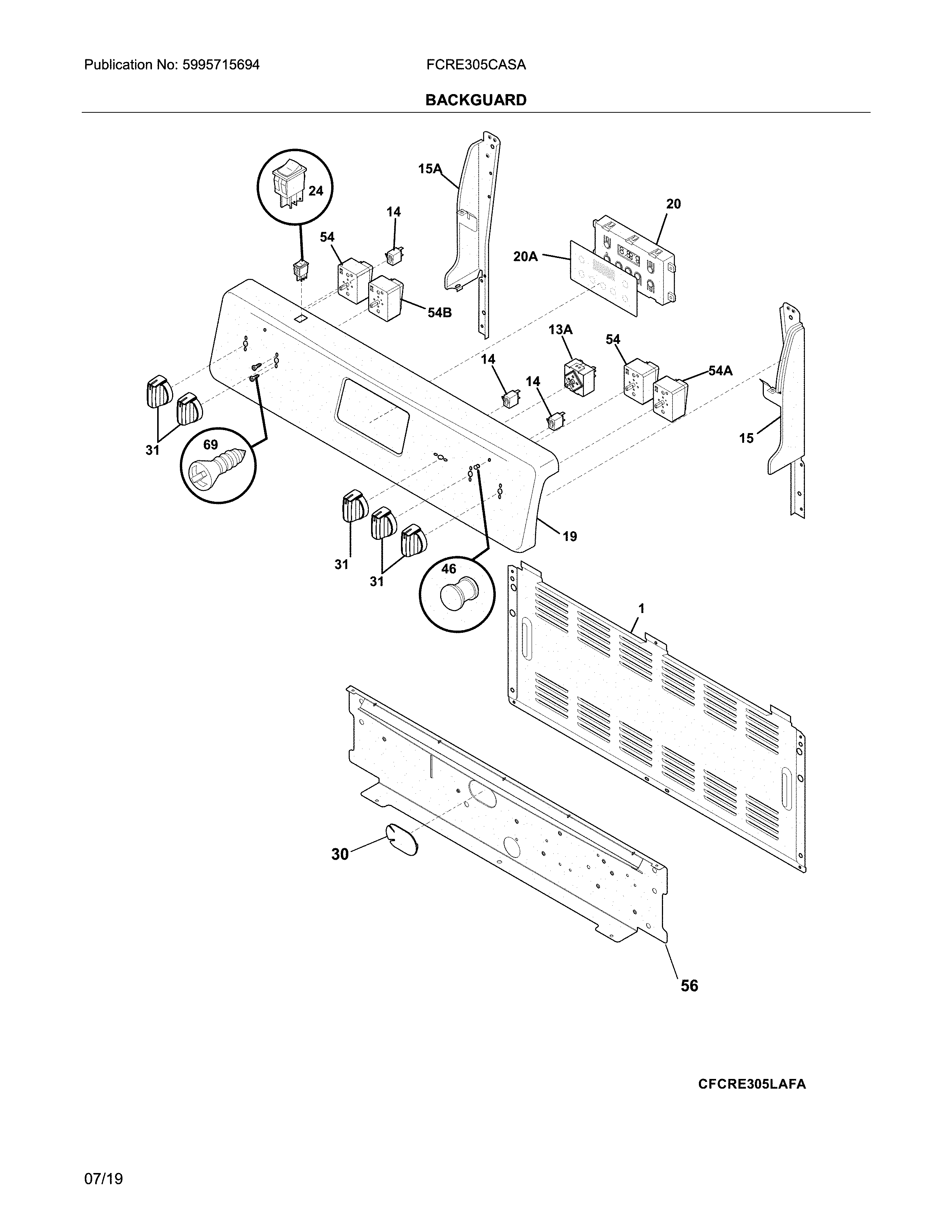 Frigidaire FCRE305CASA backguard diagram