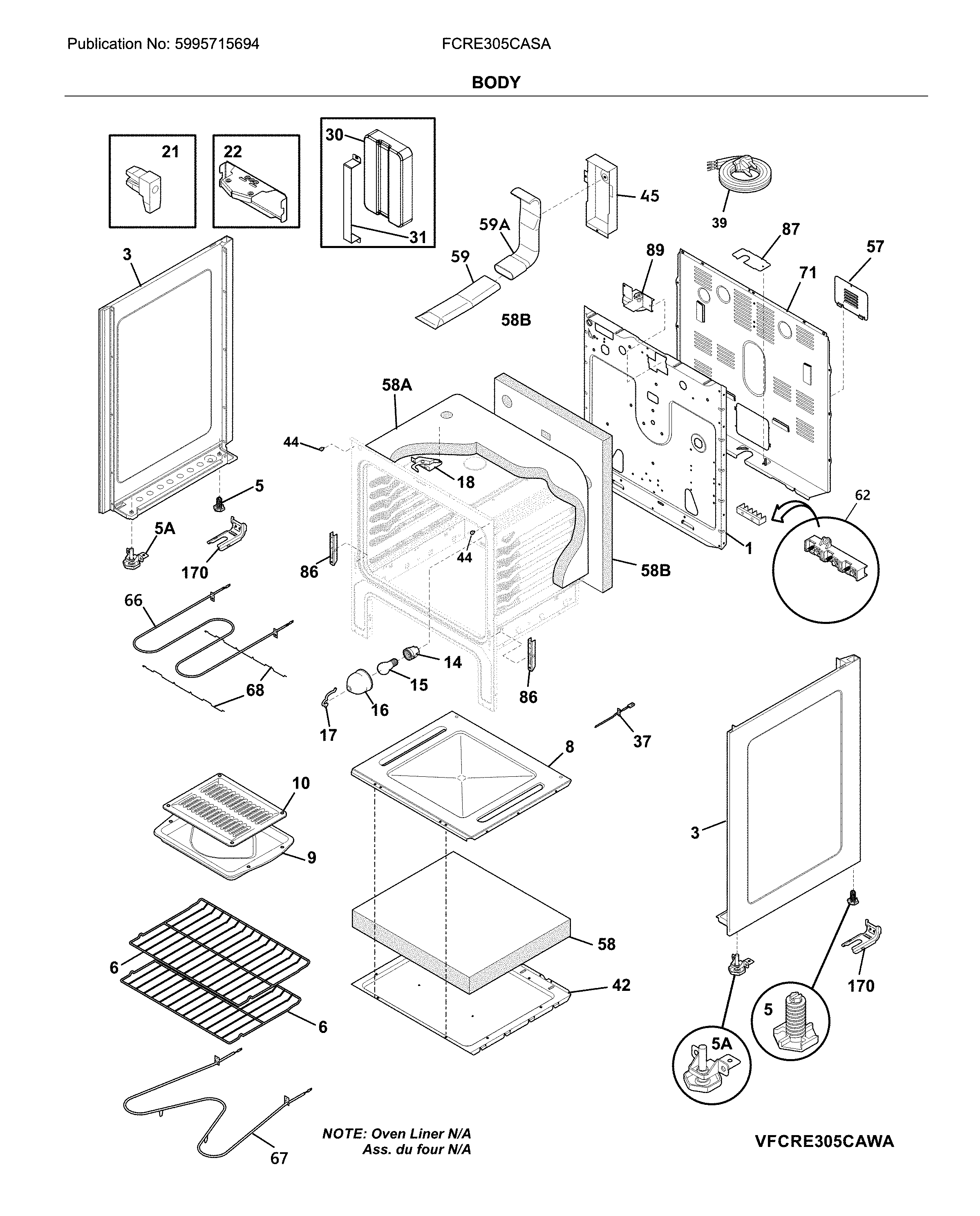 Frigidaire FCRE305CASA body diagram