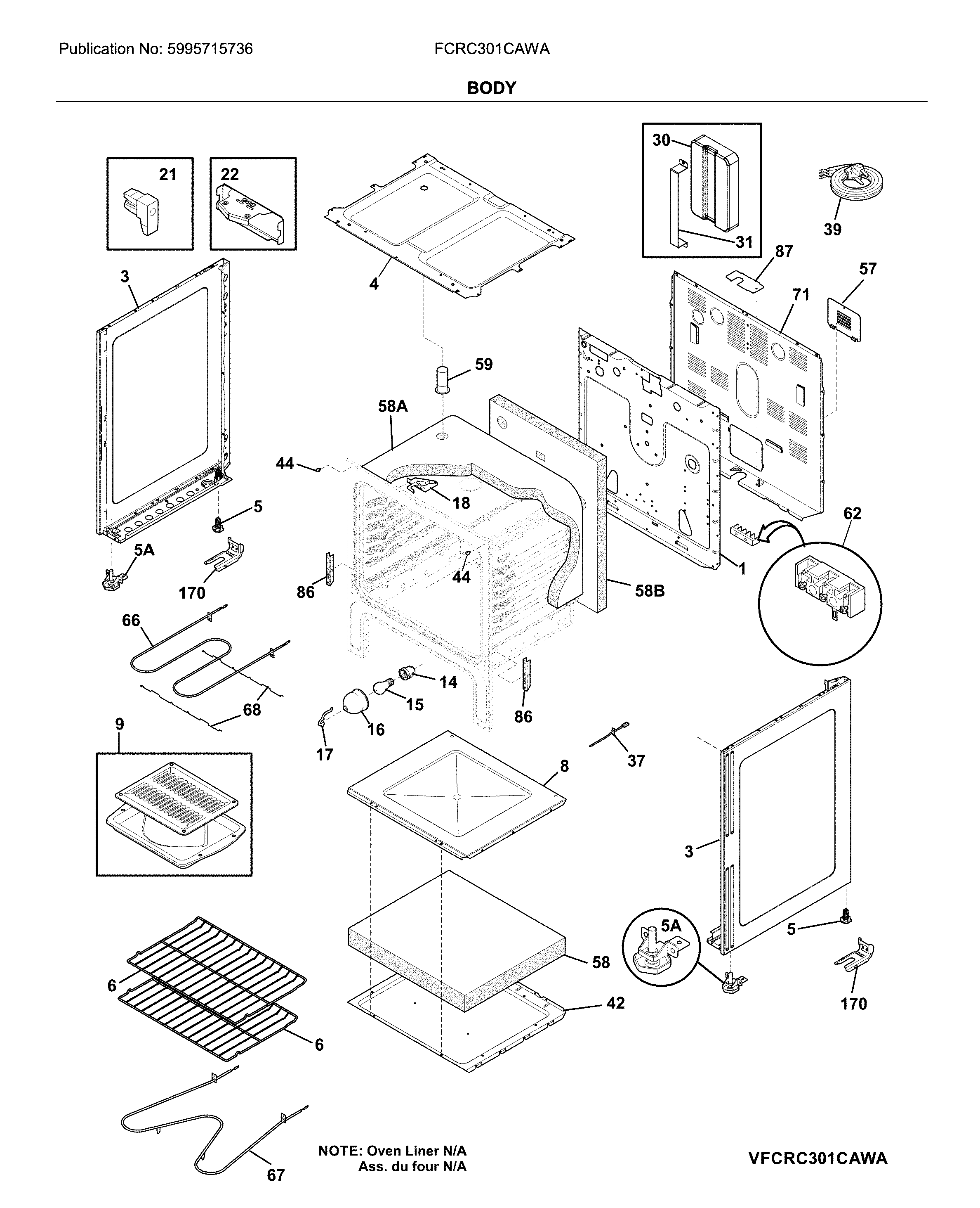 Frigidaire FCRC301CAWA body diagram