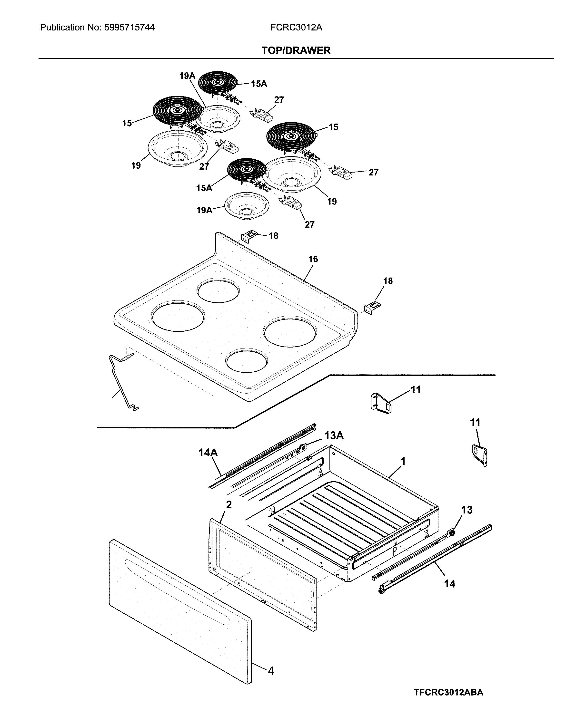 Frigidaire FCRC3012ABA top/drawer diagram