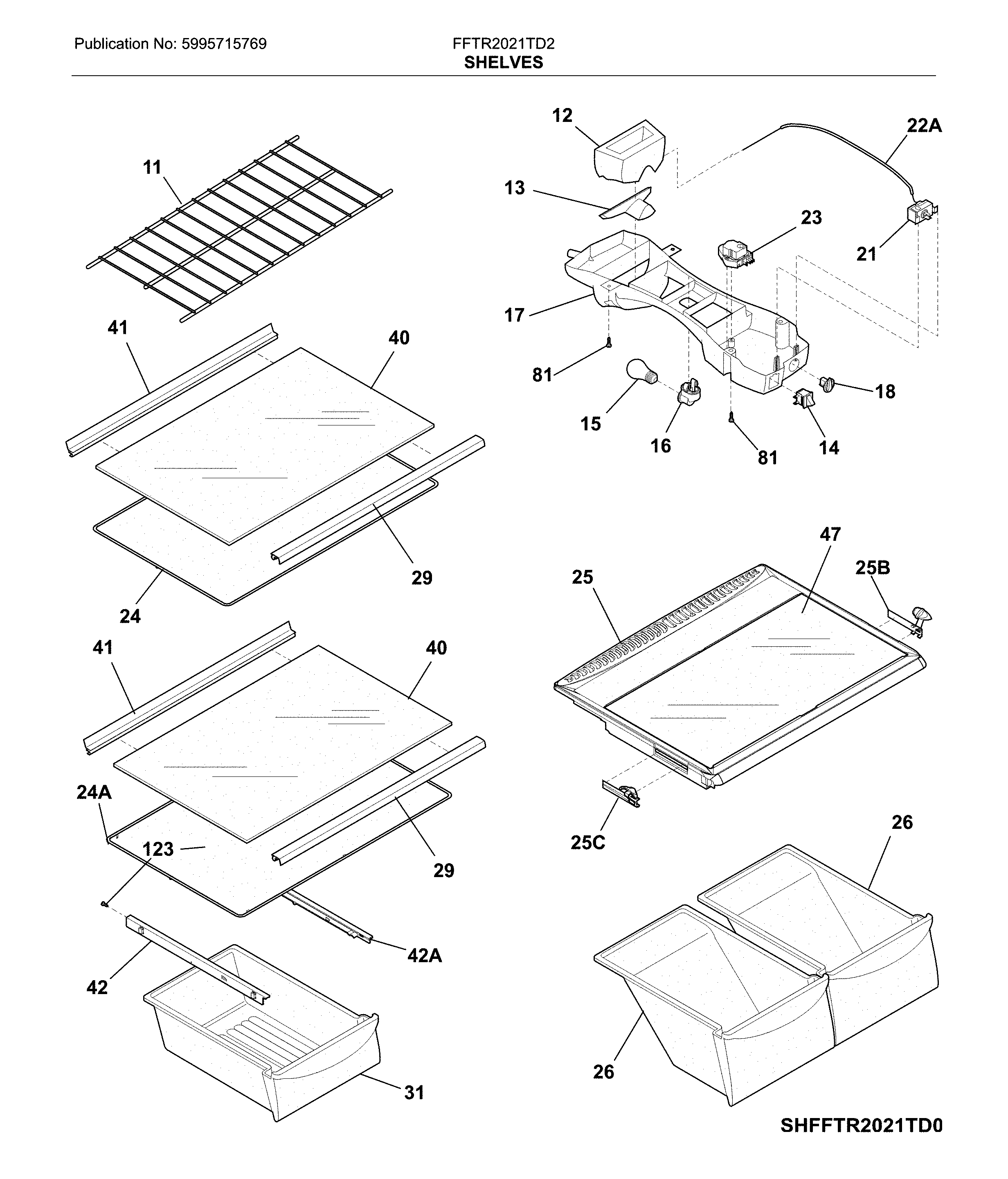 Frigidaire FFTR2021TD2 shelves diagram