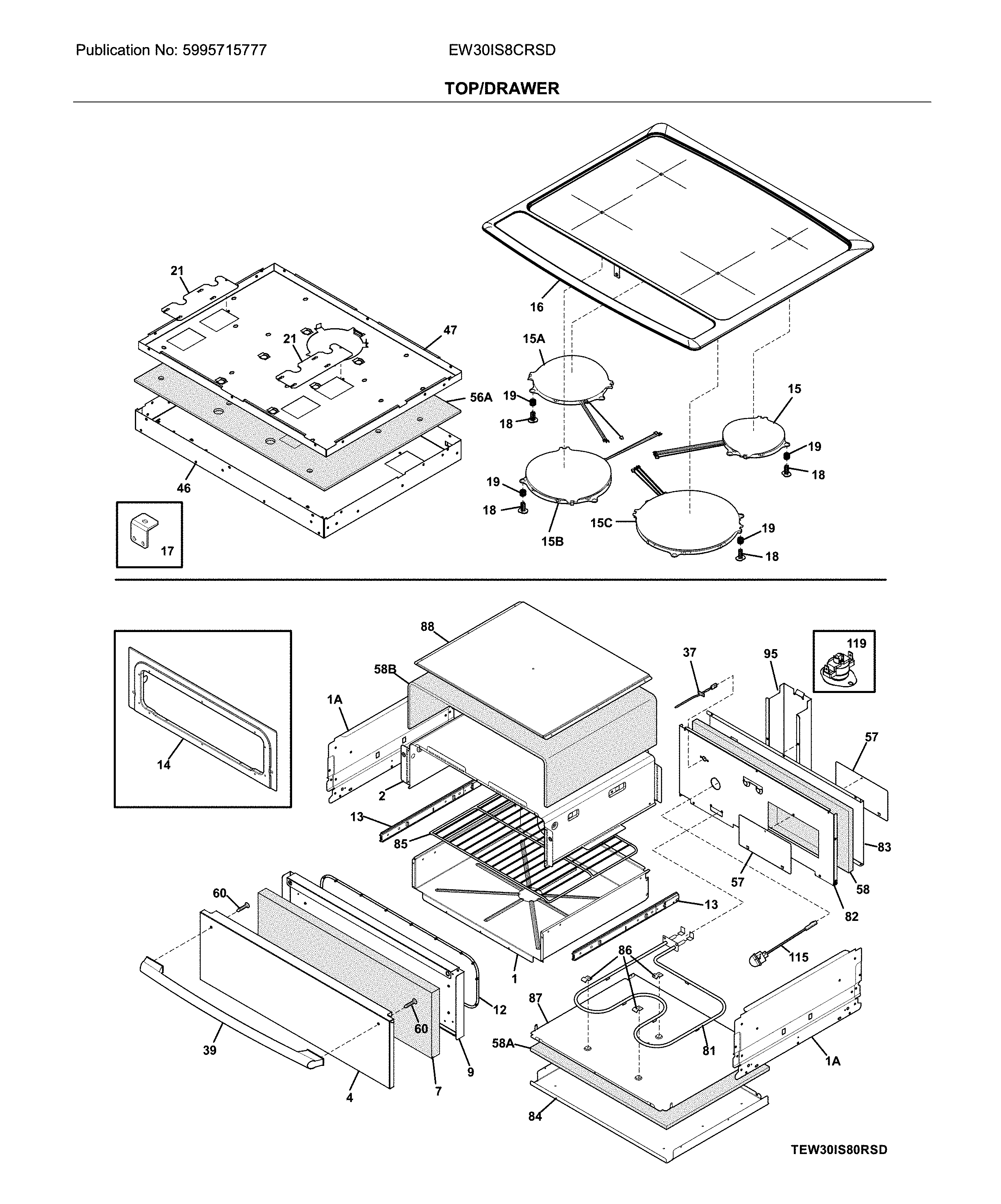 Electrolux EW30IS8CRSD top/drawer diagram