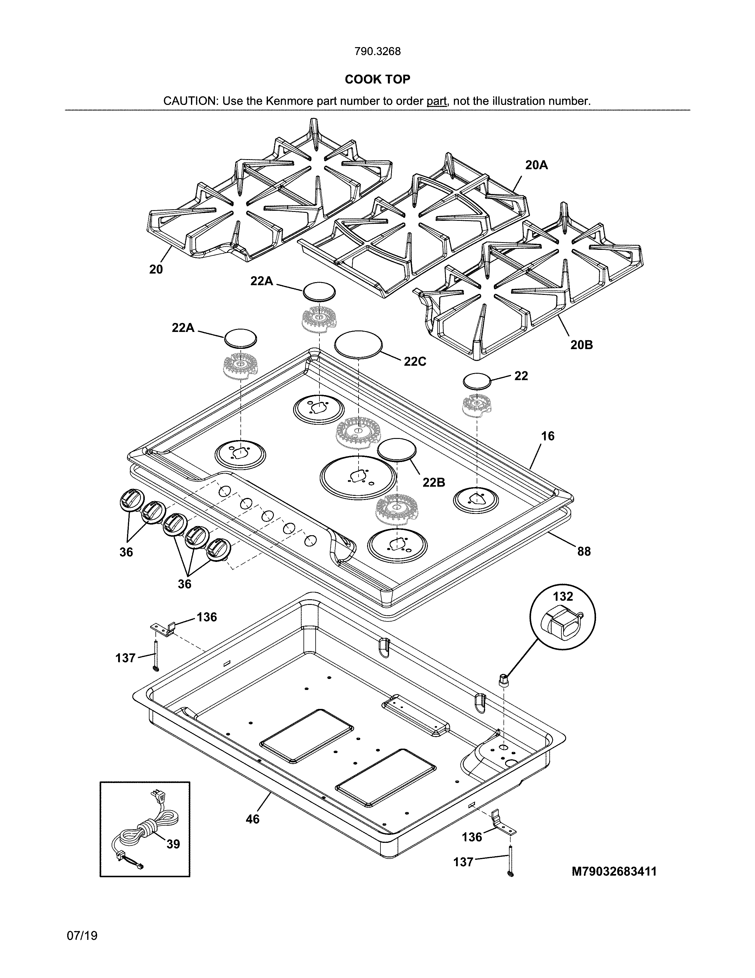 Kenmore 79032683411 main top diagram