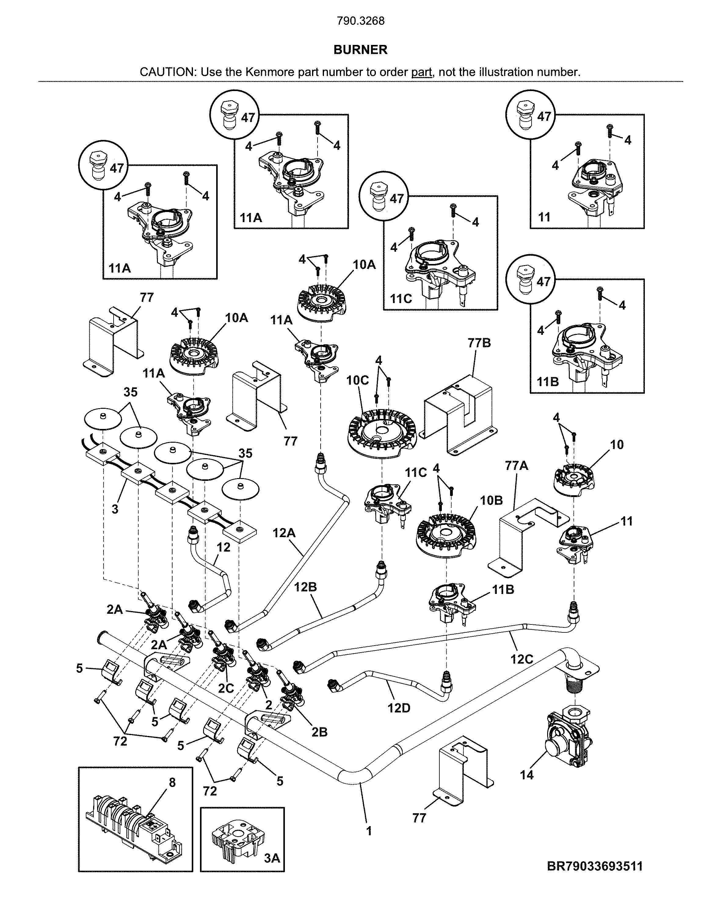 Kenmore 79032683411 burner diagram