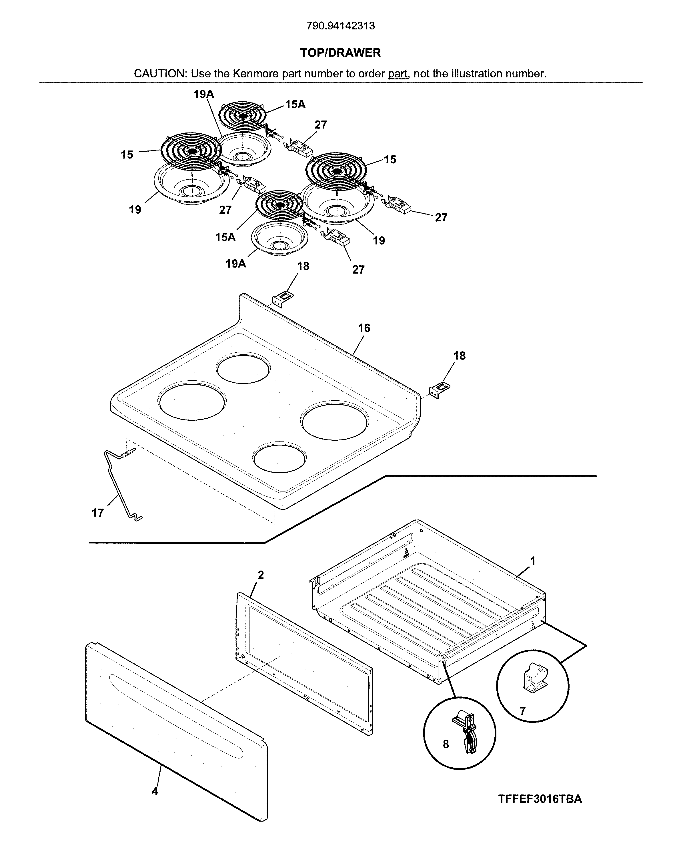 Kenmore 79094142313 top/drawer diagram