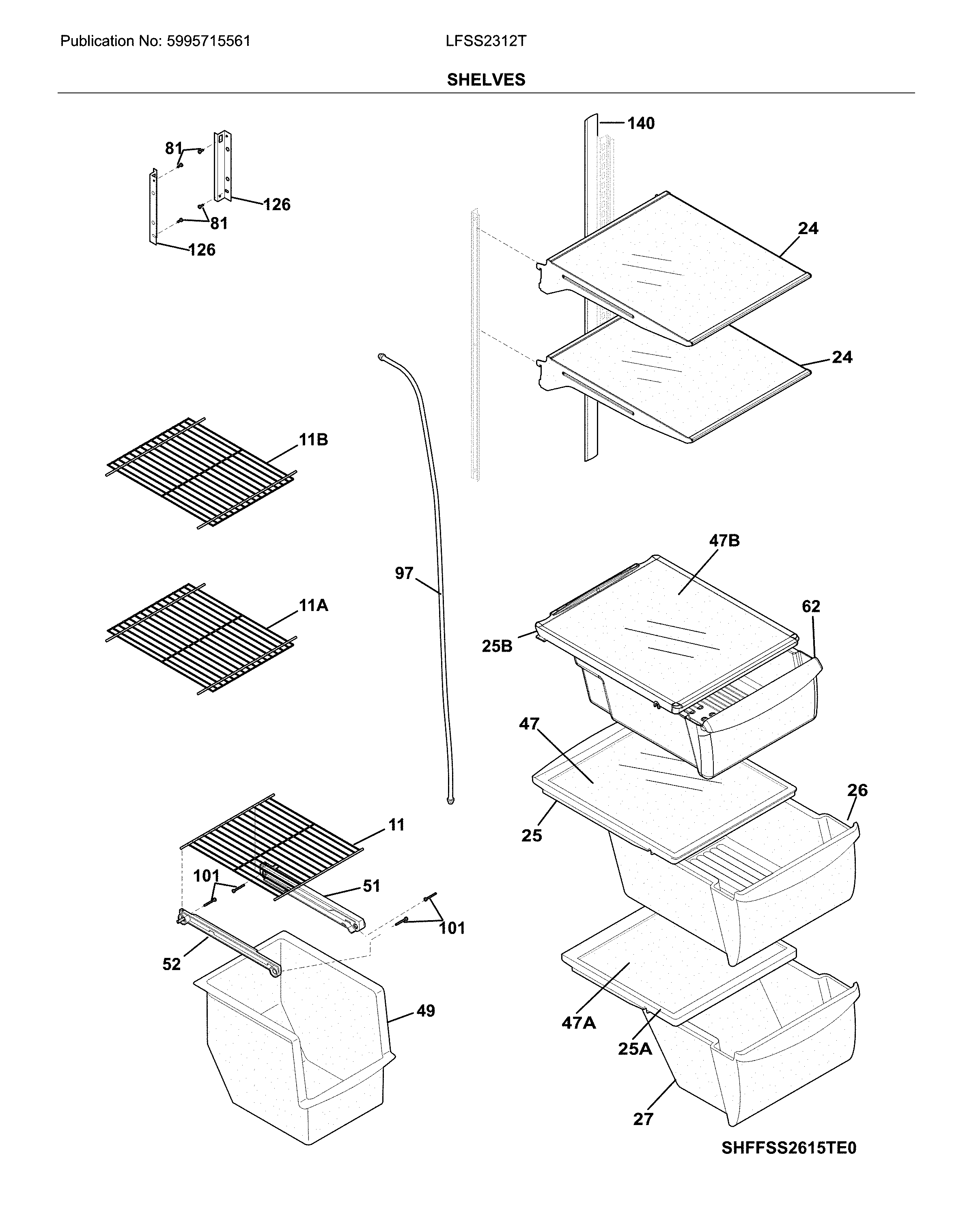 Frigidaire LFSS2312TF2 shelves diagram