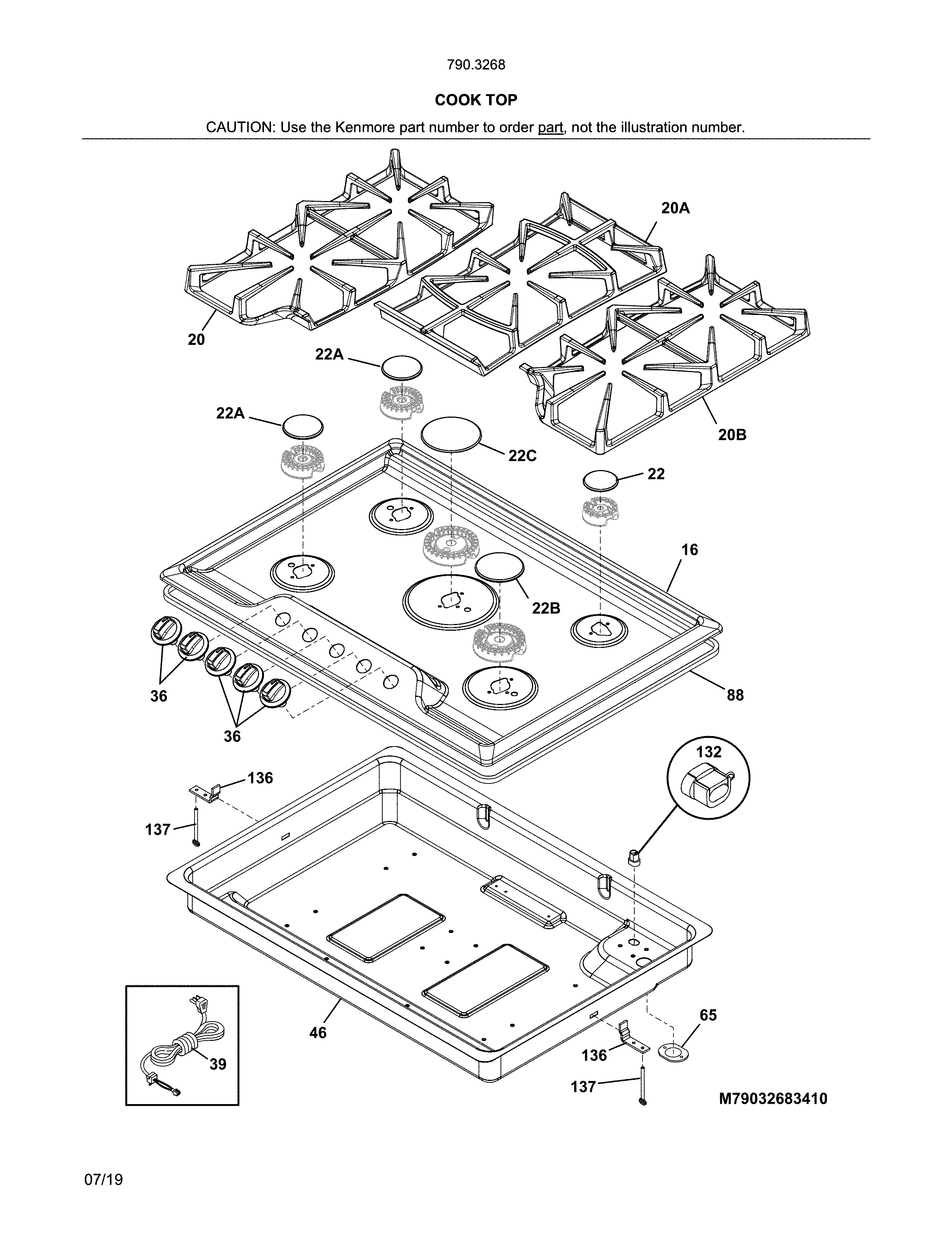 Kenmore 79032683410 main top diagram