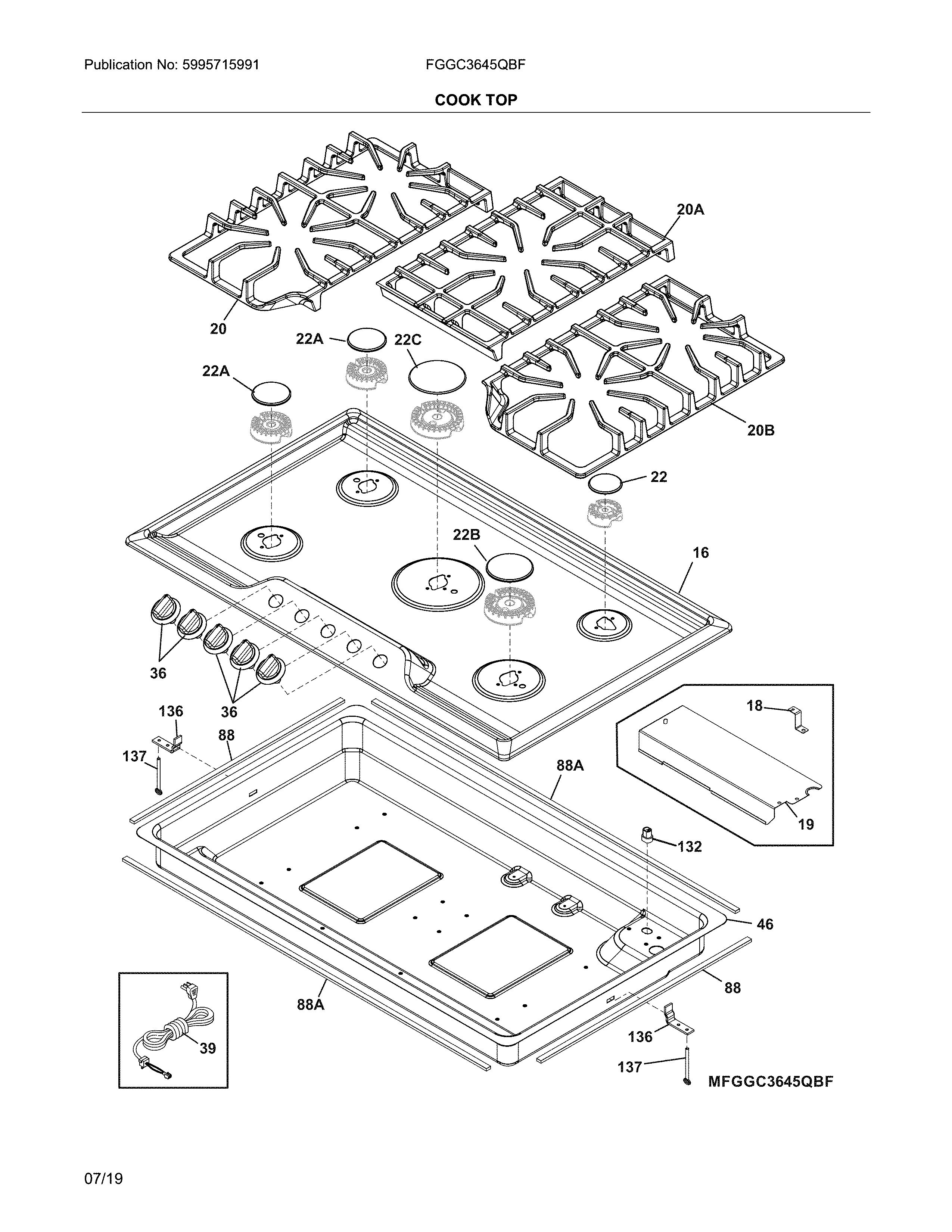 Frigidaire FGGC3645QBF main top diagram