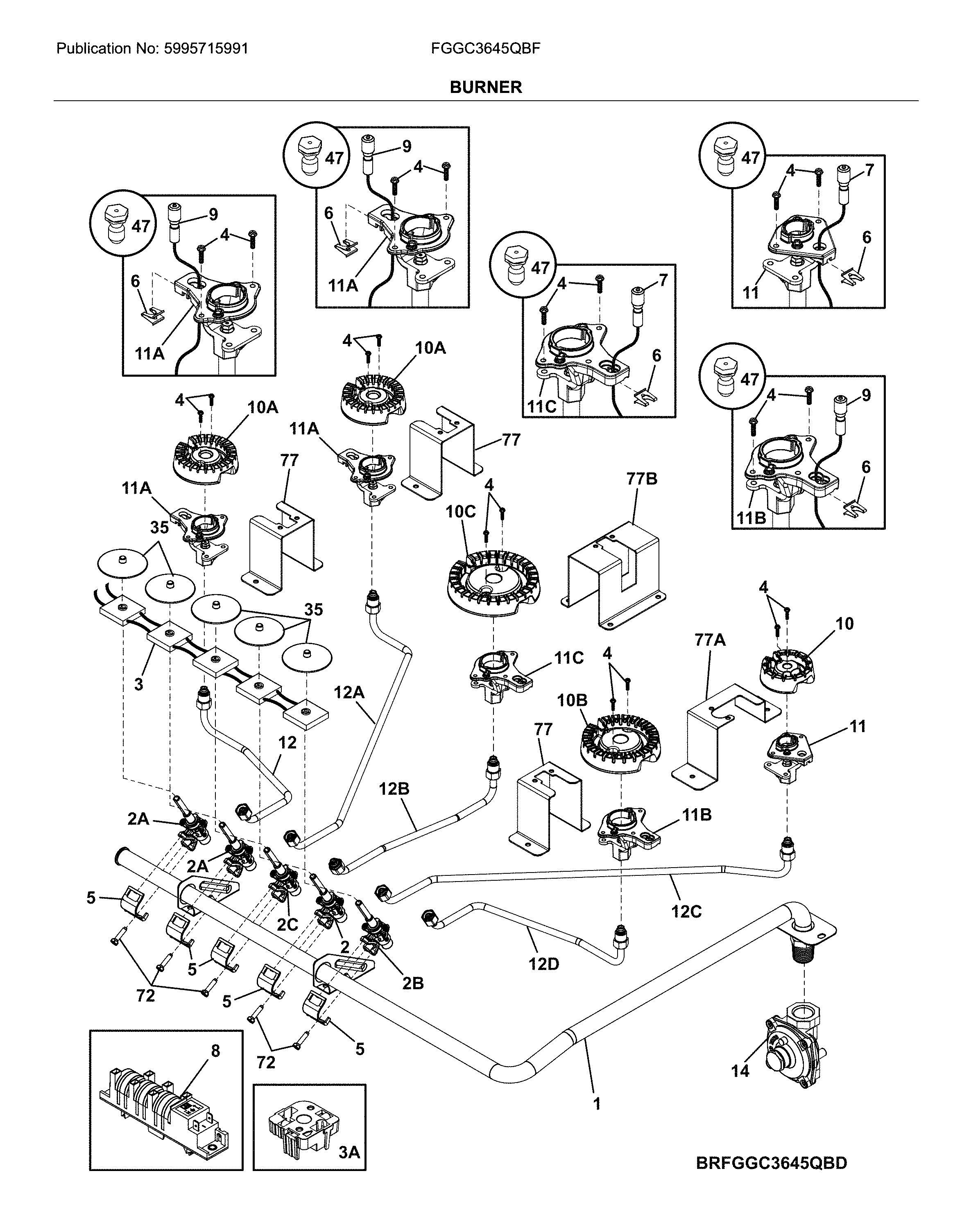 Frigidaire FGGC3645QBF burners diagram