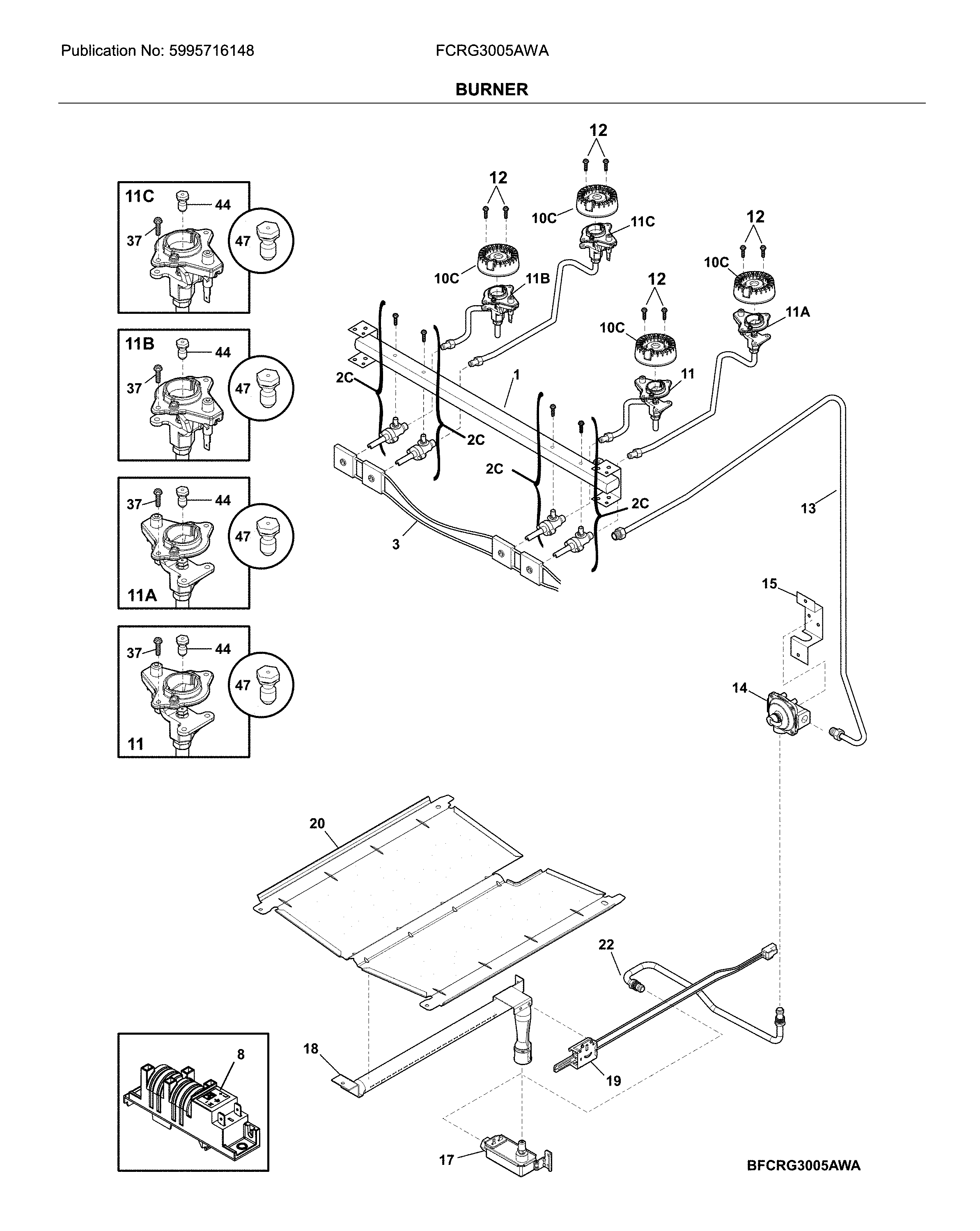 Frigidaire FCRG3005AWA burner diagram