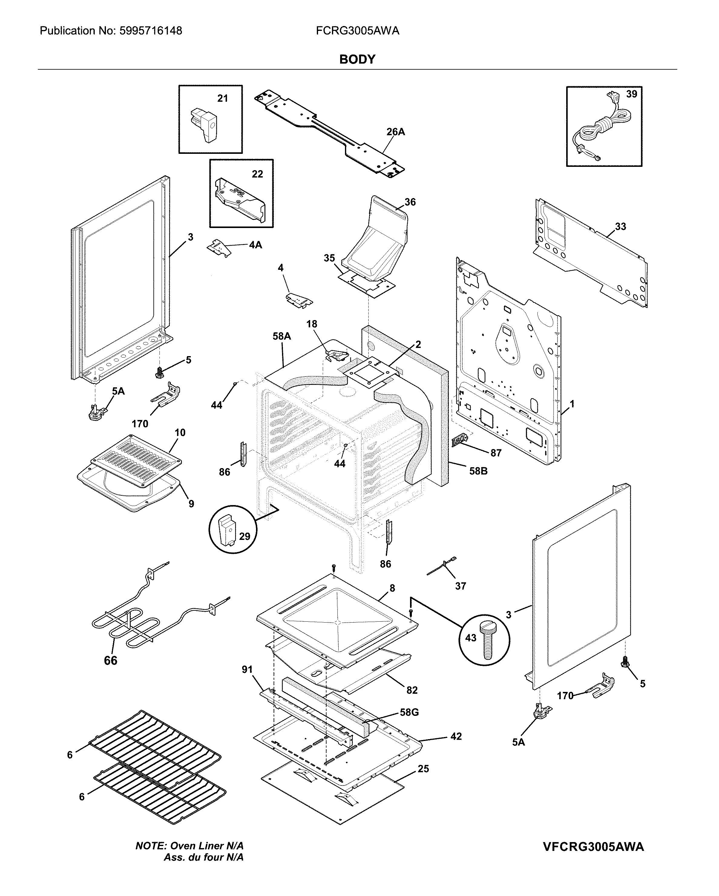 Frigidaire FCRG3005AWA body diagram