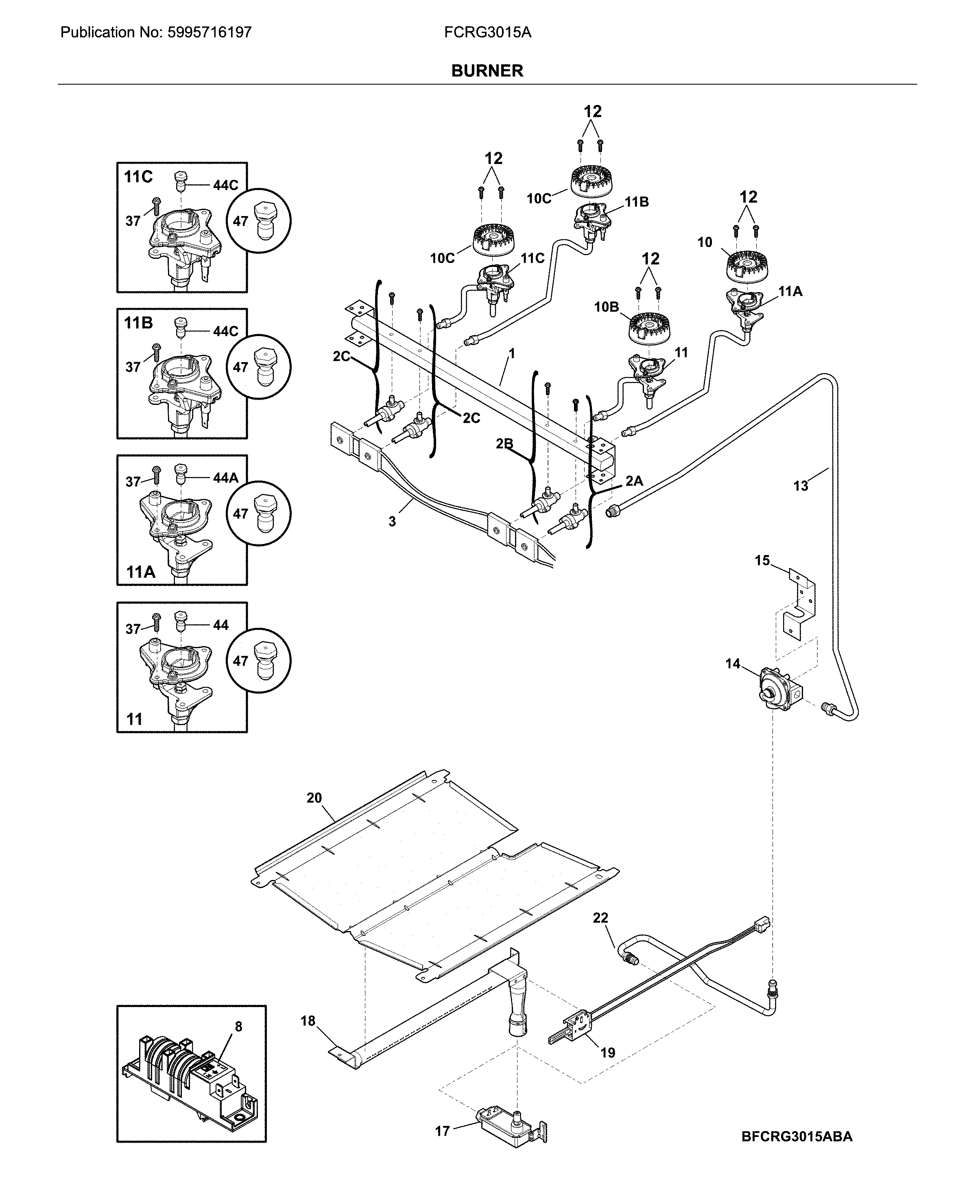 Frigidaire FCRG3015AWA burner diagram