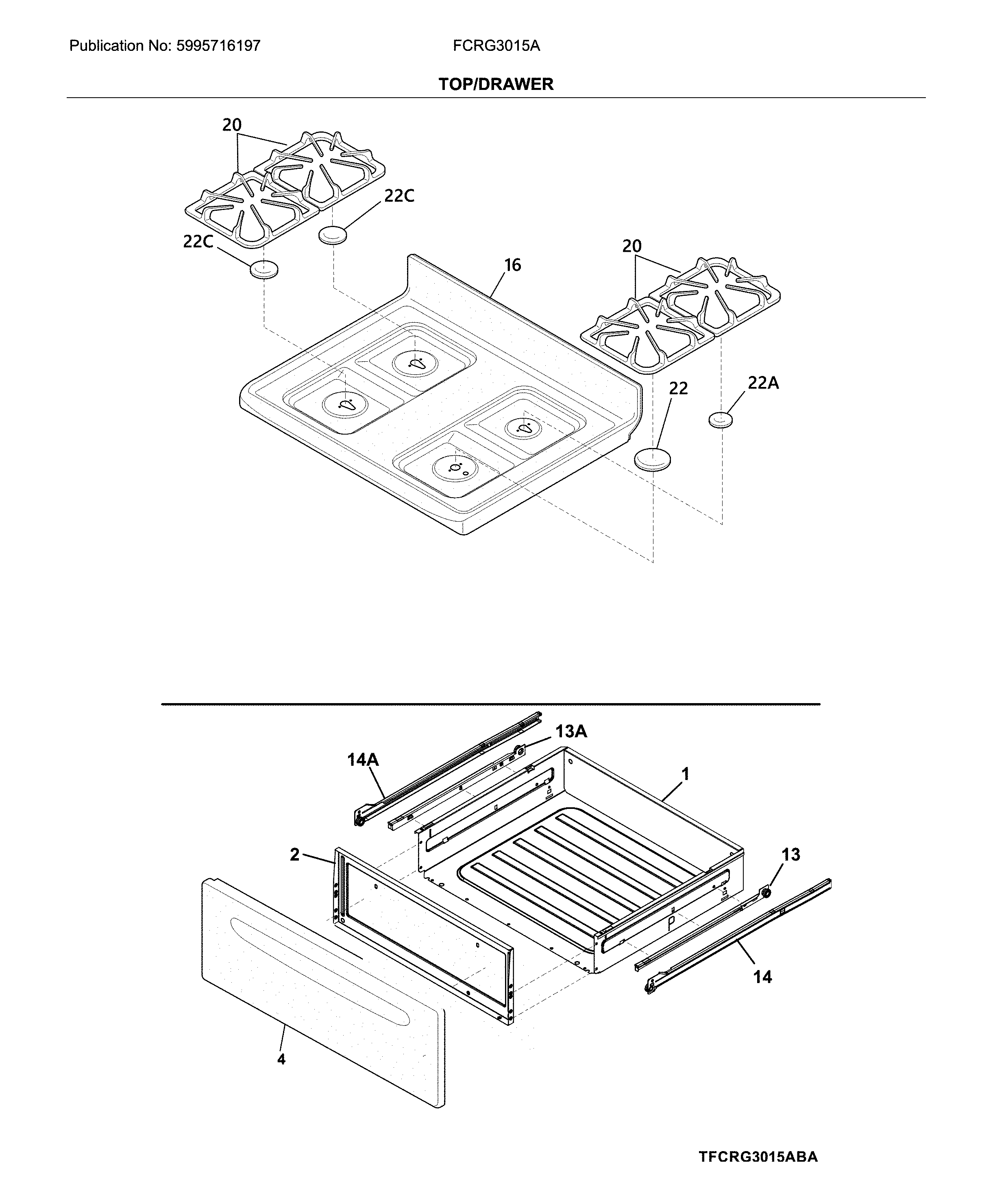 Frigidaire FCRG3015AWA top/drawer diagram