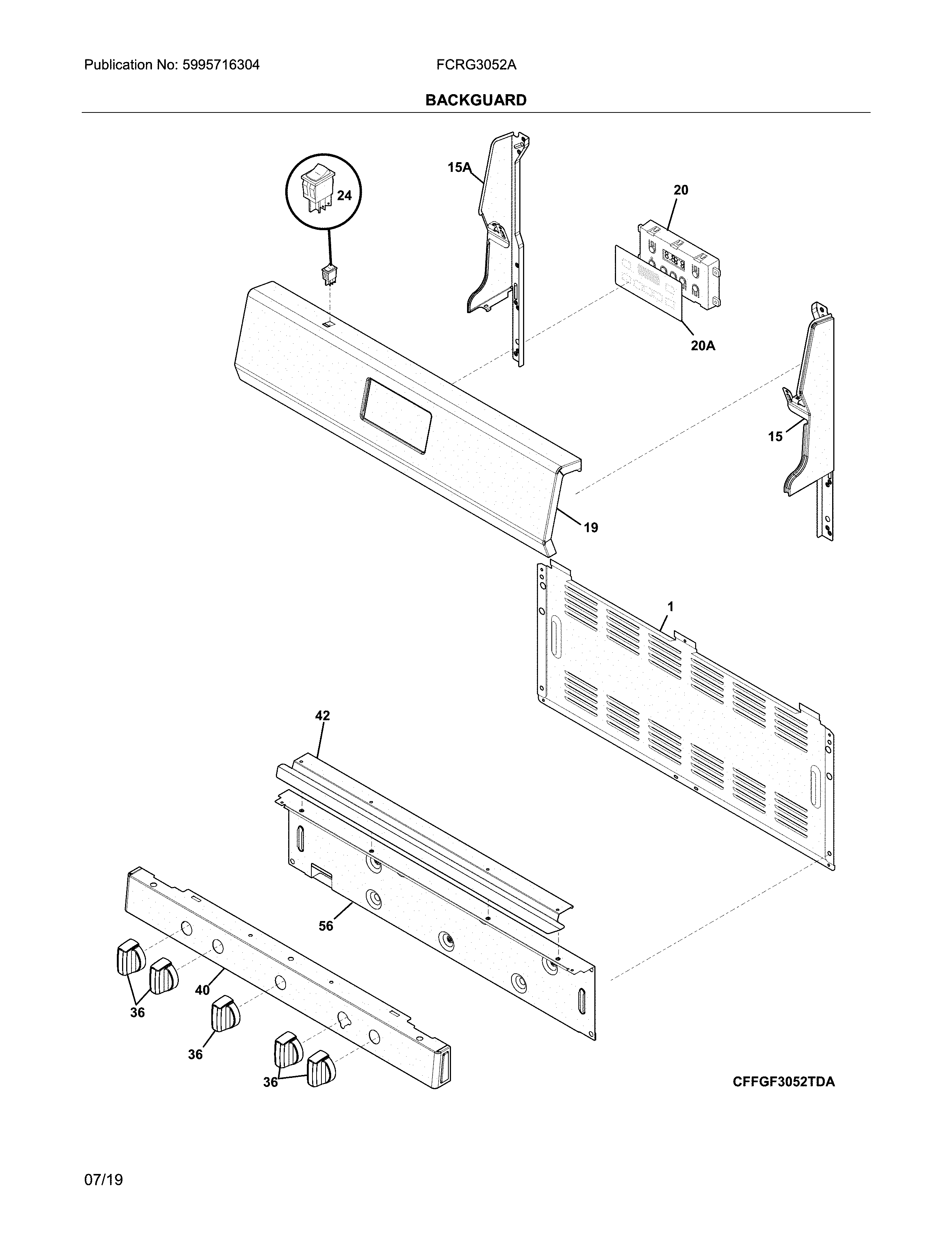 Frigidaire FCRG3052ABA backguard diagram