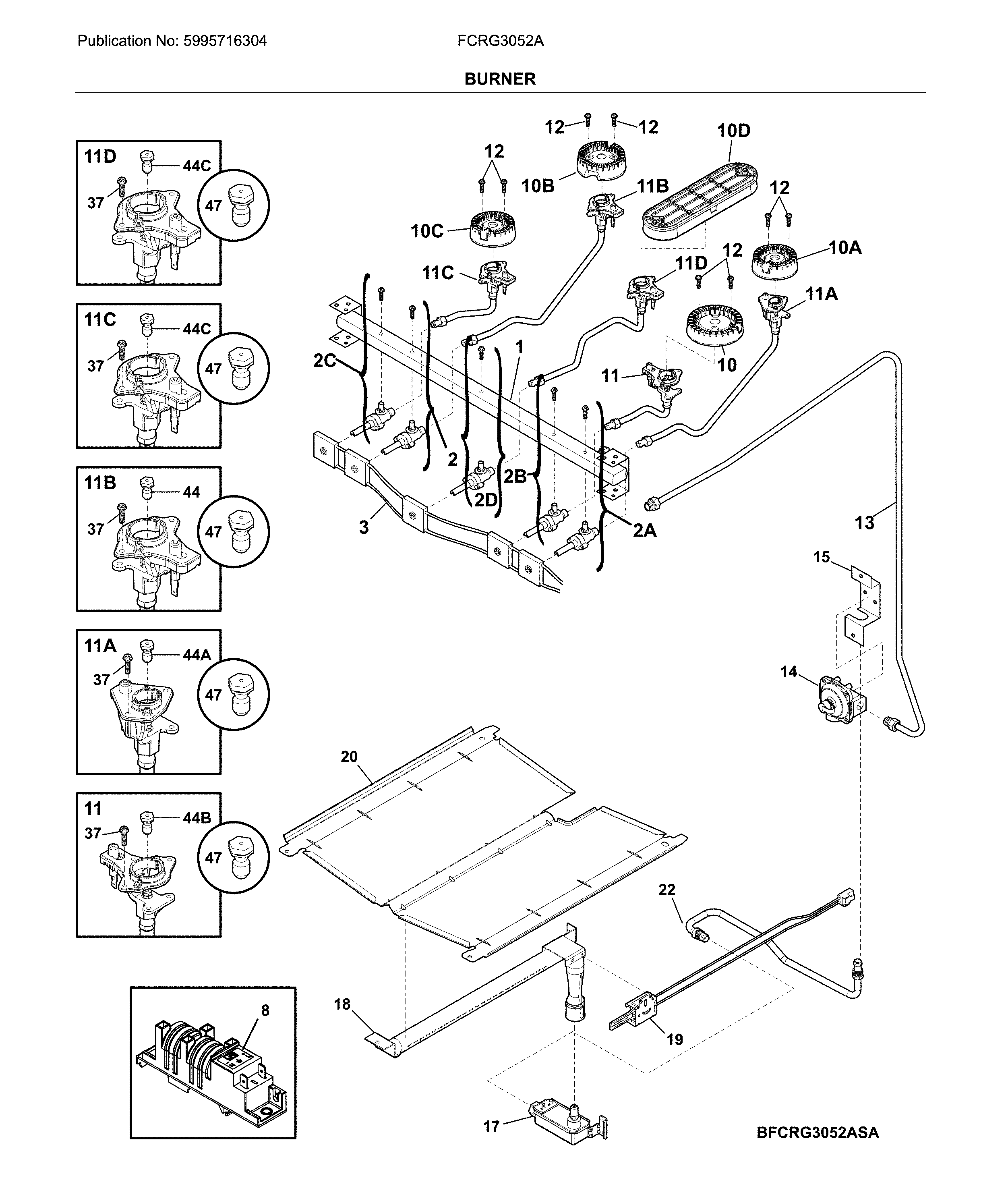 Frigidaire FCRG3052ABA burner diagram