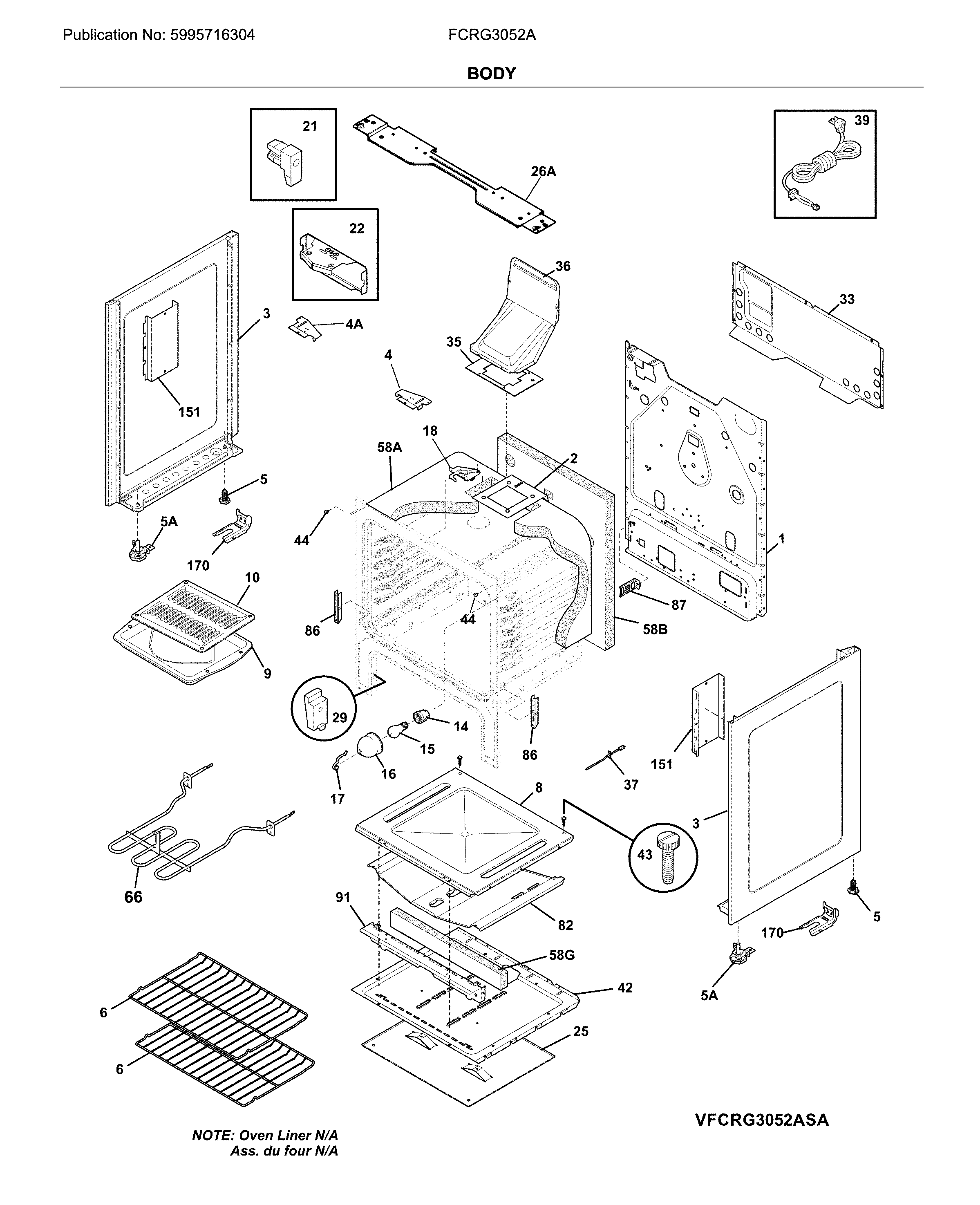 Frigidaire FCRG3052ABA body diagram