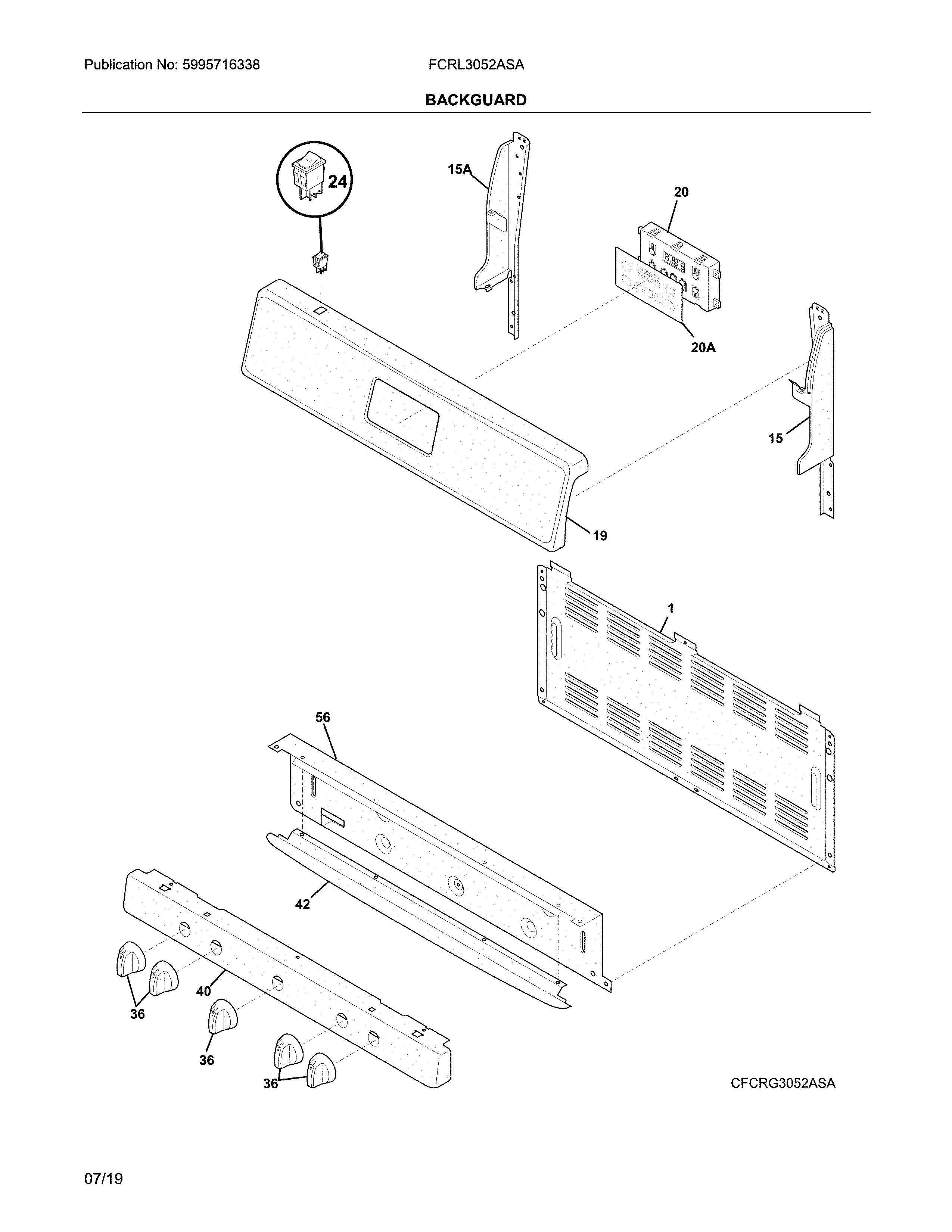 Frigidaire FCRL3052ASA backguard diagram