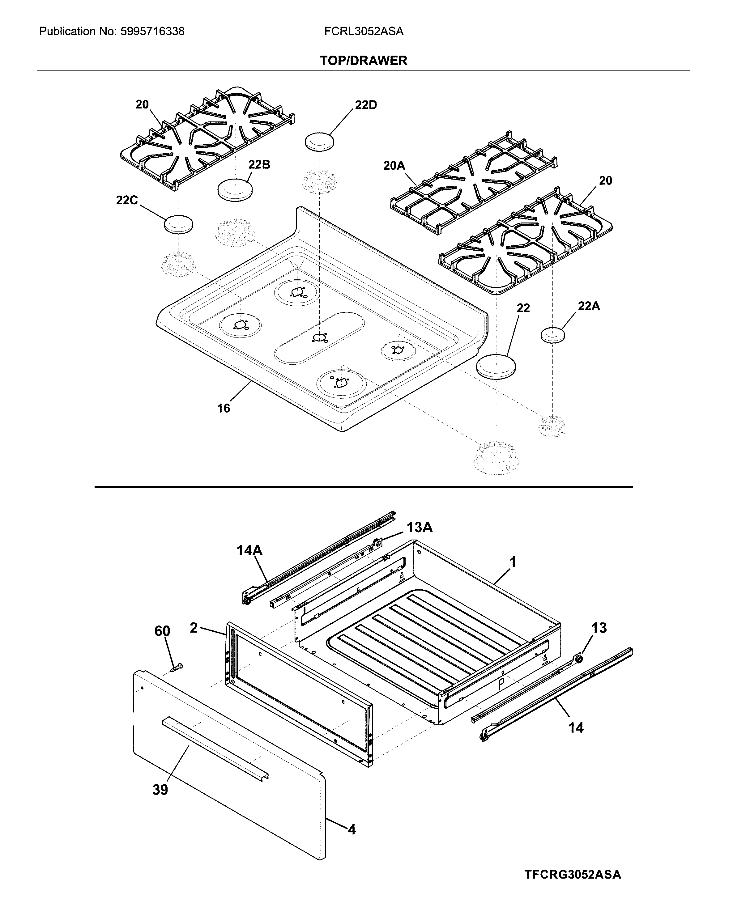 Frigidaire FCRL3052ASA top/drawer diagram