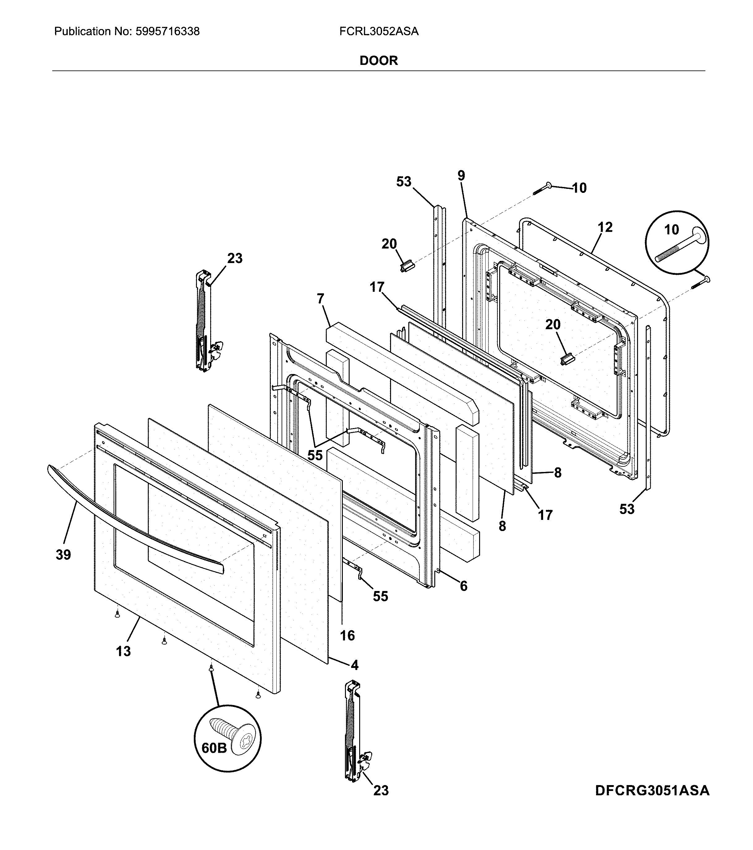 Frigidaire FCRL3052ASA door diagram