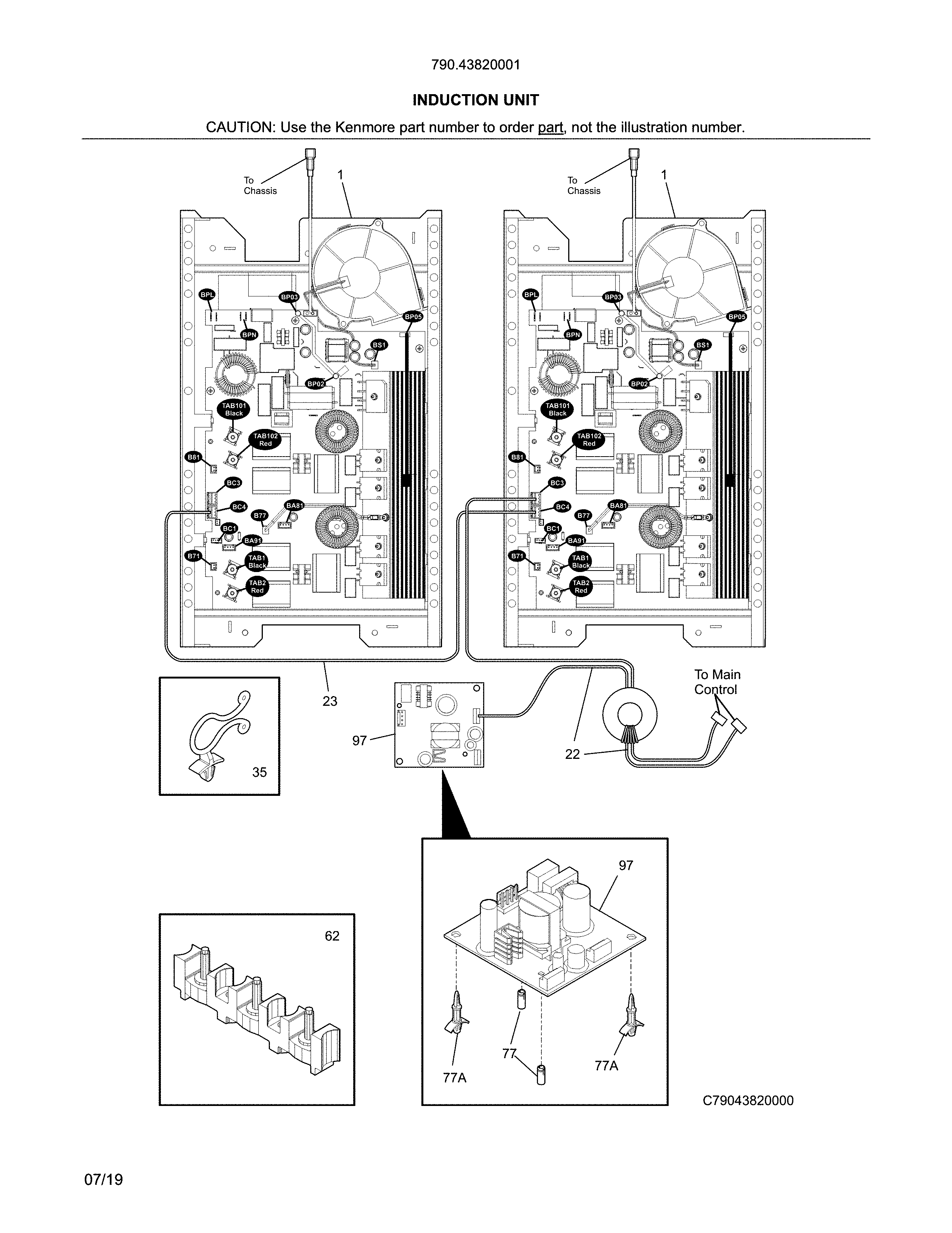 Kenmore Elite 79043820001 induction unit diagram
