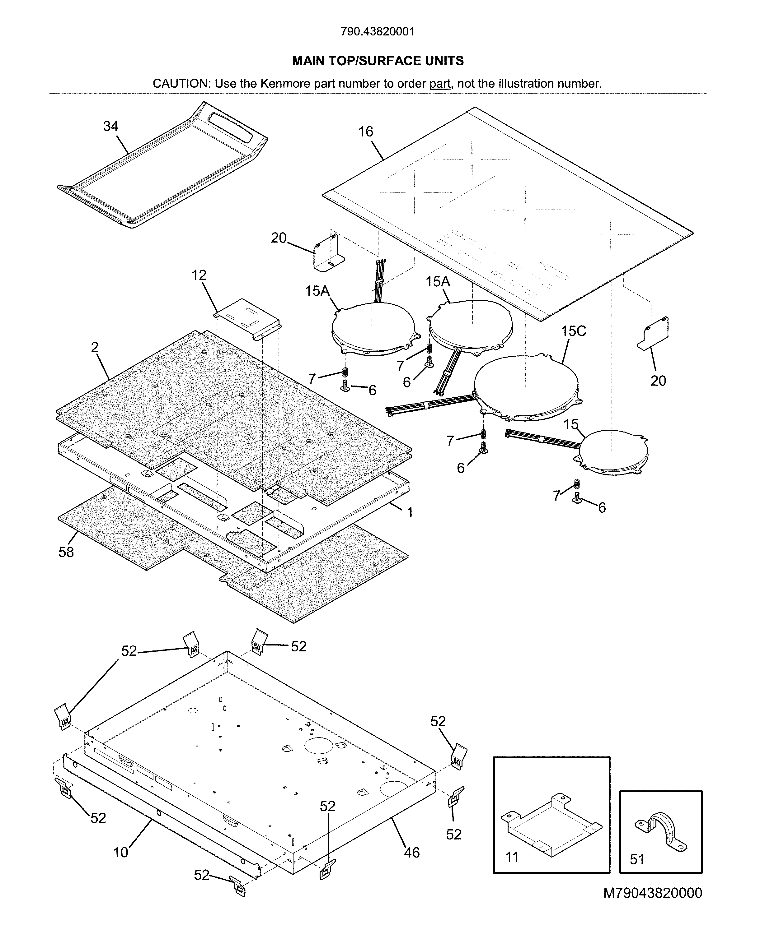 Kenmore Elite 79043820001 main top/surface units diagram